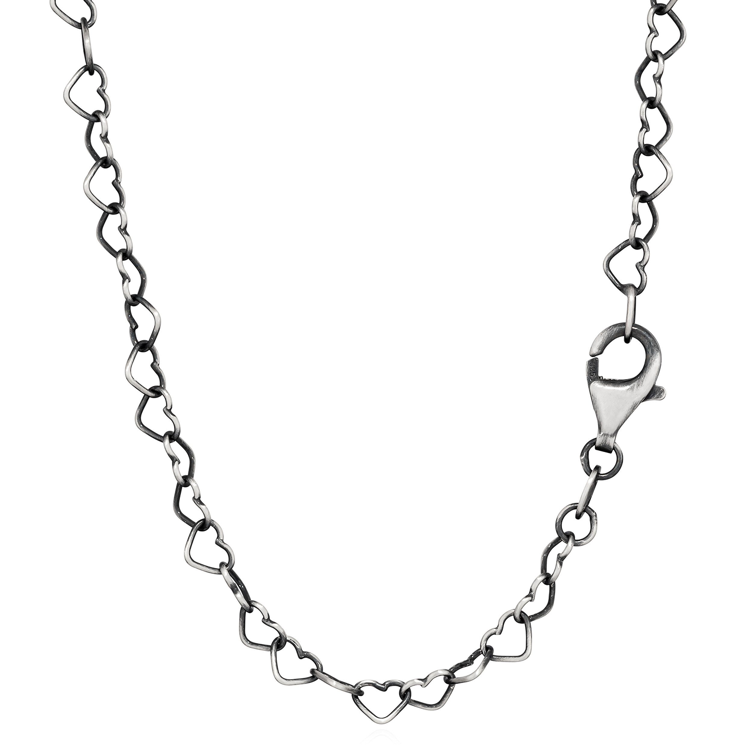 Silberkette 42cm Herzchenkette 925 Sterling Silber oxidiert Damen Halskette 3,3mm