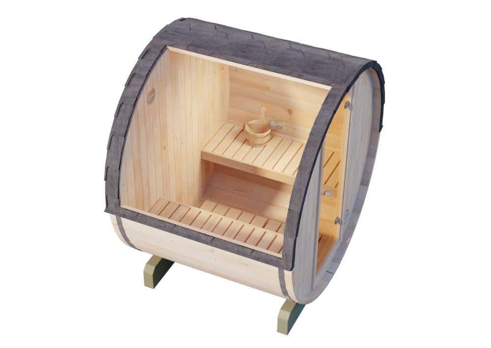 FinnTherm Fasssauna Mini XS, BxTxH: 199 x 160 x 215 cm, 42 mm, in Naturbelassen Inkl. Fußboden