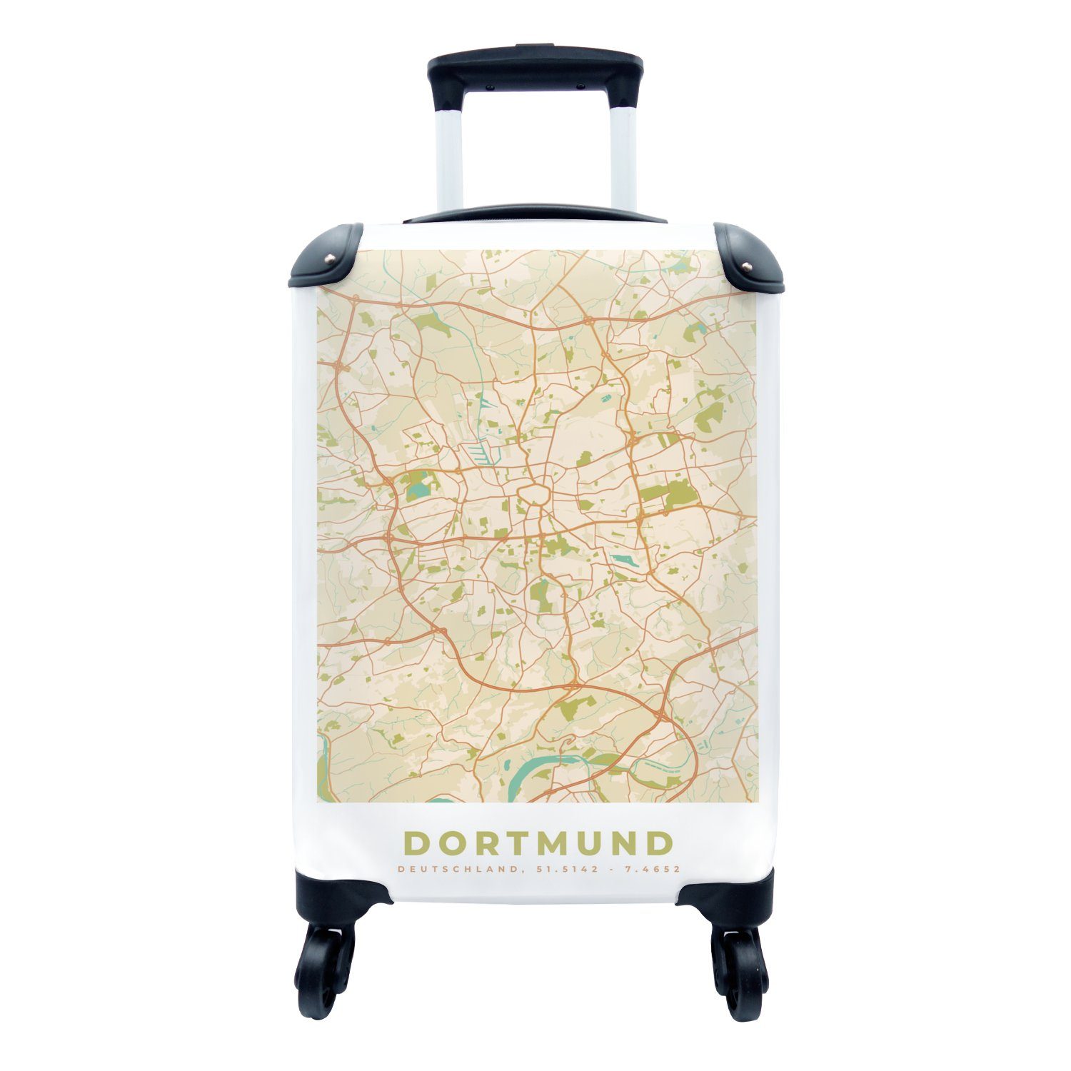 MuchoWow Handgepäckkoffer Stadtplan - Dortmund - Stadtplan - Vintage, 4 Rollen, Reisetasche mit rollen, Handgepäck für Ferien, Trolley, Reisekoffer