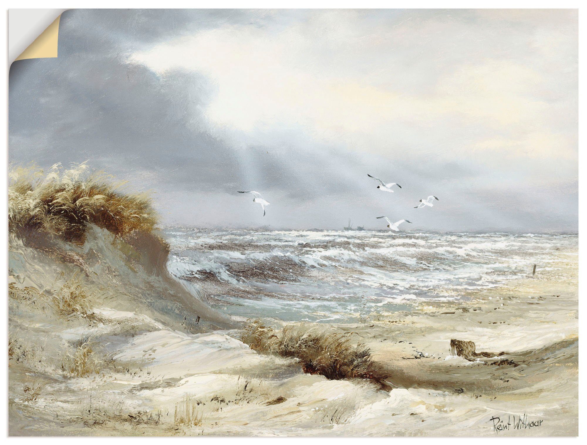 Artland Wandbild Dünen an der stürmischen See, Küste (1 St), als  Leinwandbild, Poster, Wandaufkleber in verschied. Größen