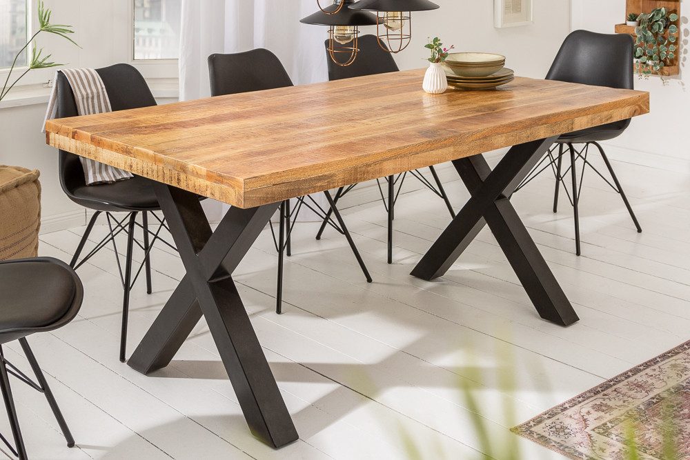 riess-ambiente Esstisch IRON CRAFT 160cm natur - Mango, Metall, X-Gestell, Massivholz, einfach (Einzelartikel, 1-St), Rustikale Holztafel - ideal für Wohnzimmer, Küche oder Loft-Wohnung
