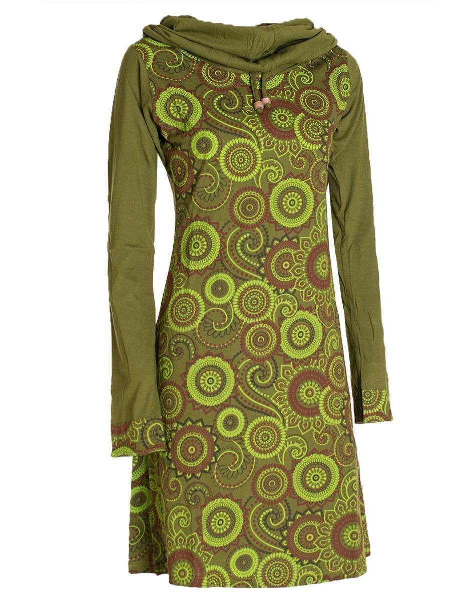 Vishes Jerseykleid Langarm Kleid Schal-Kleid Winterkleider Baumwollkleid Hippie, Goa, Ethno Style – Bild 4 von 5