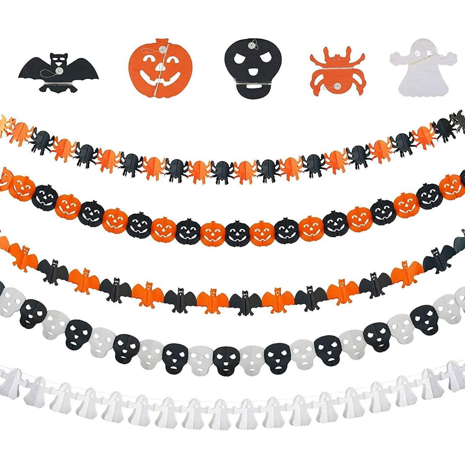 LuxusKollektion Girlande Halloween Girlande 5er Set Party Deko Spinne Kürbis