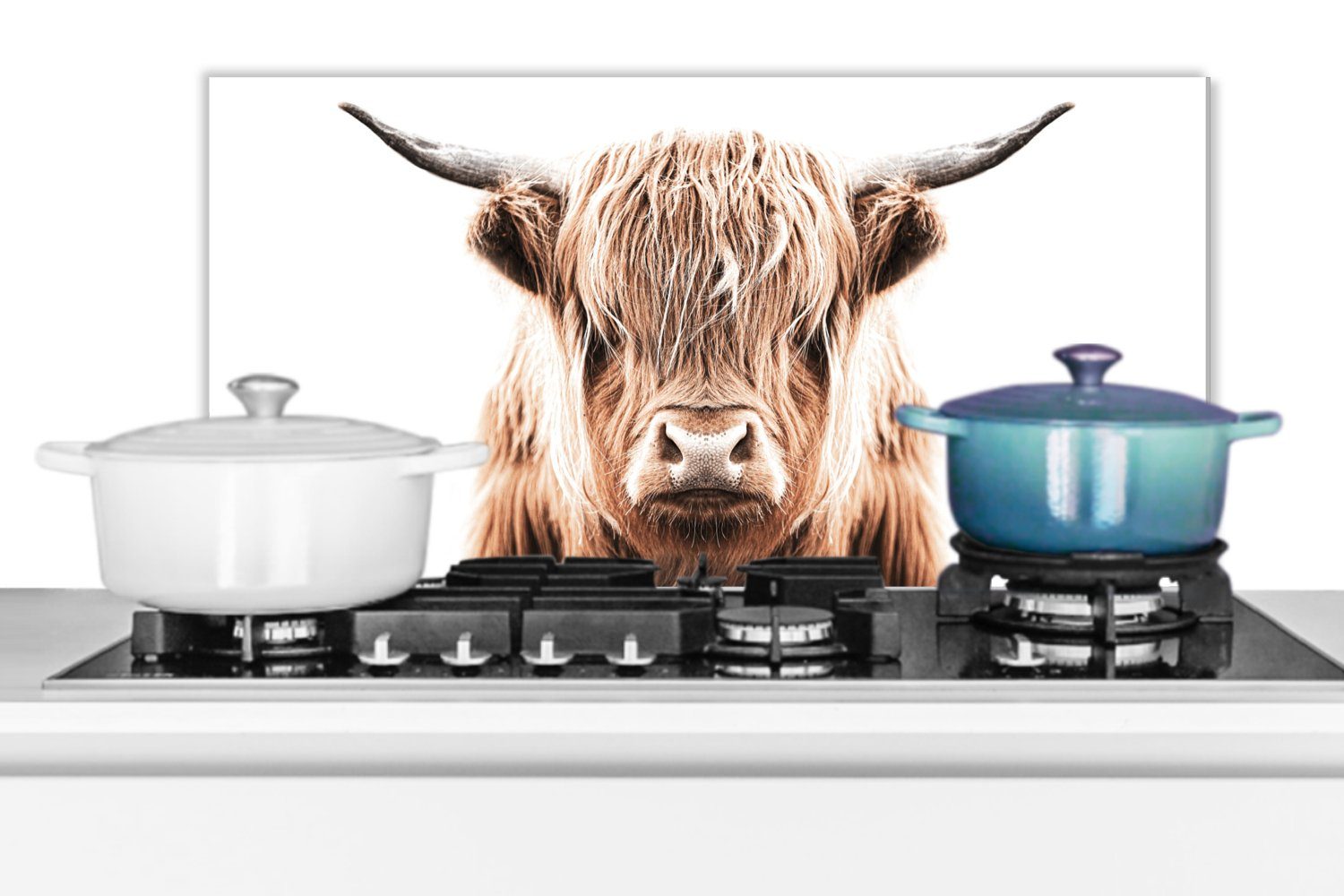 MuchoWow Küchenrückwand für - (1-tlg), Küchen und Schottischer gegen Wandschutz, cm, Fett - Kuh Highlander Tiere, Schmutzflecken 60x30