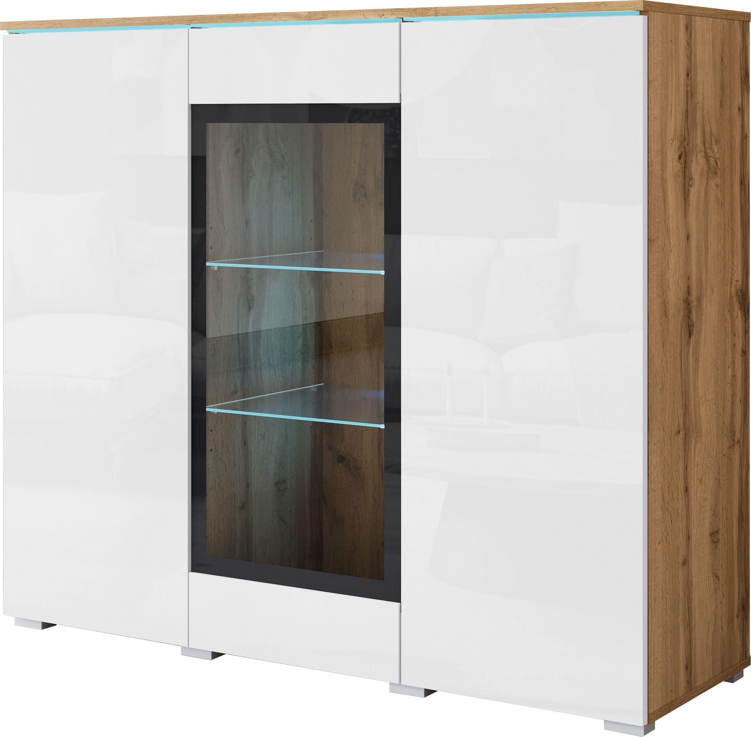 Home affaire Highboard Vera, Highboard mit 4 Türen, 9 Fächern, verglasten Türen