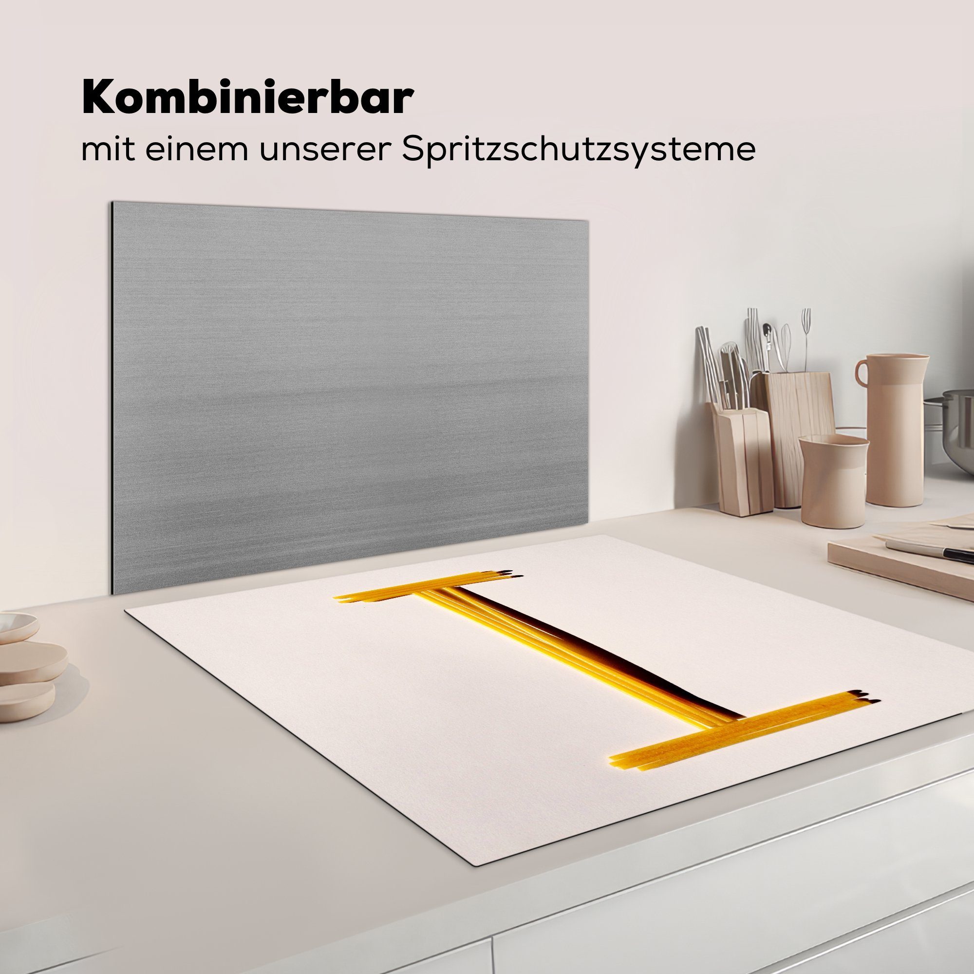 Herdblende-/Abdeckplatte Vinyl, 78x78 tlg), Nudeln, cm, (1 Arbeitsplatte für aus Brief küche MuchoWow Ceranfeldabdeckung, I