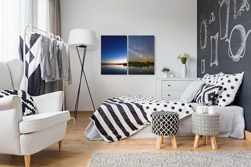 Sinus Art Leinwandbild 2 Bilder je 60x90cm Horizont Meer Nachthimmel Sternenhimmel Galaxie Sommernacht Astrofotografie