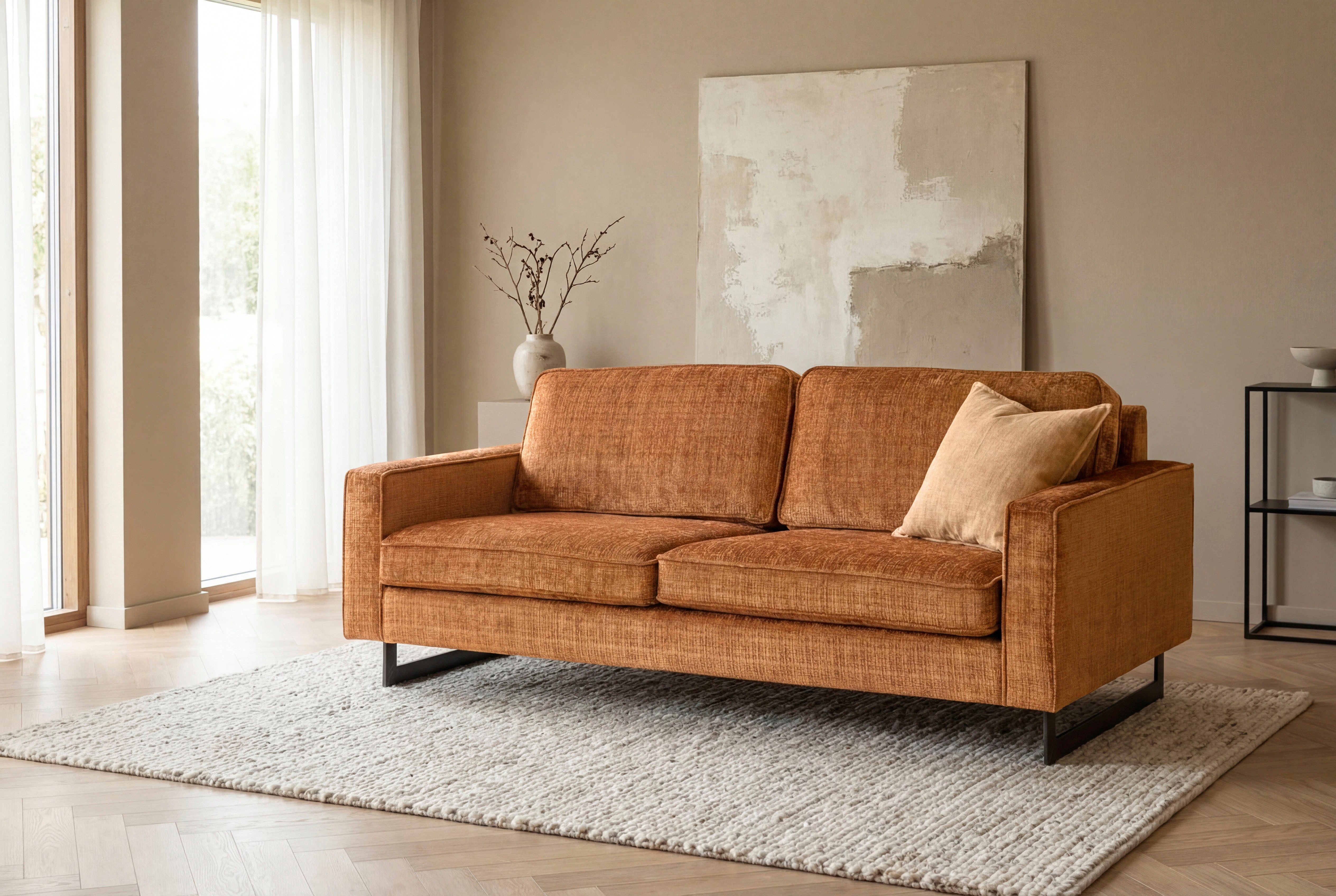 Home affaire 2-Sitzer Pinto, 166 cm, Cord, Chenille, Lederoptik, mit Keder, schwarze Metallfüße, Wellenunterfederung