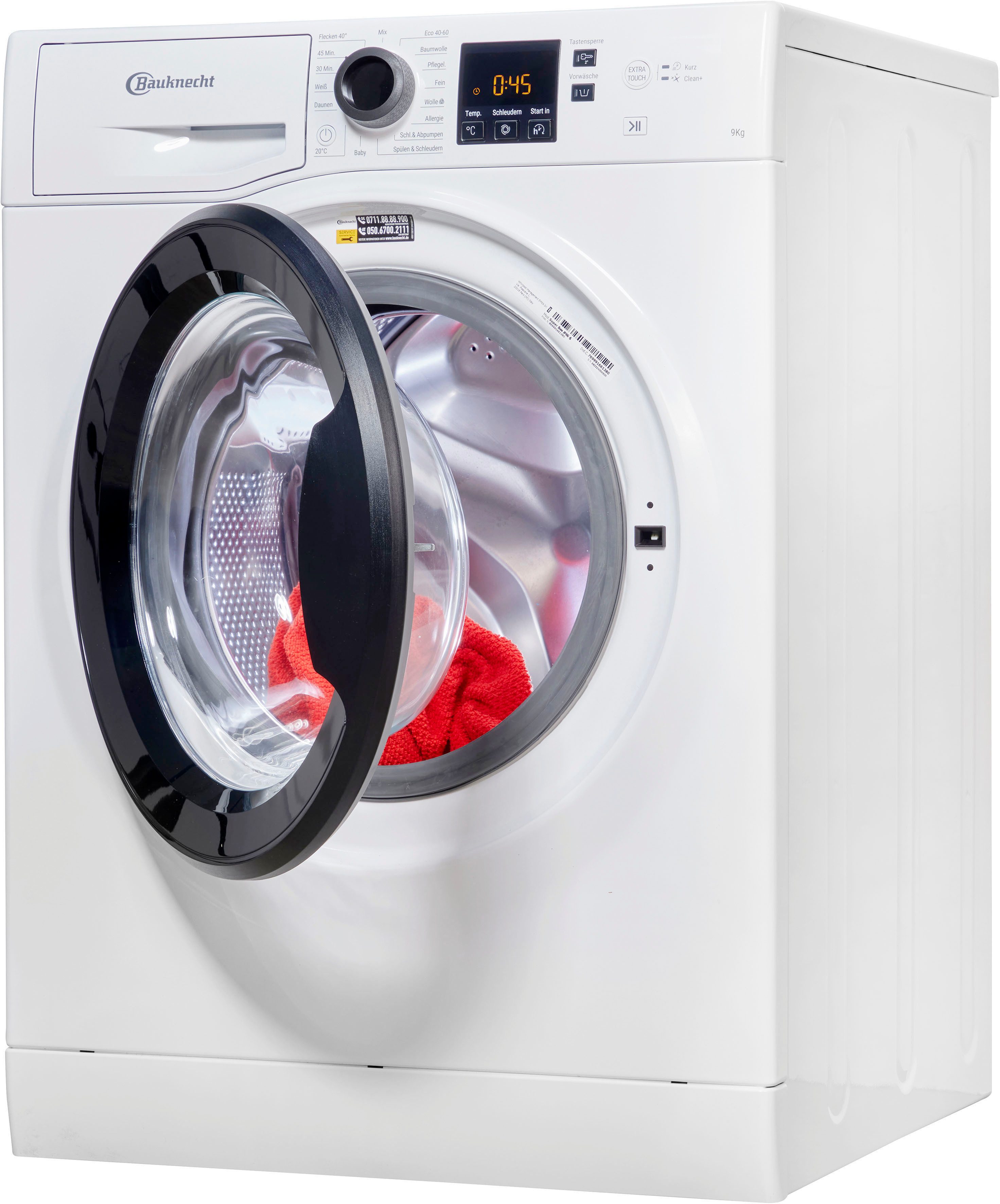 BAUKNECHT Waschmaschine Super Eco 948 A, 9 kg, 1400 U/min, 4 Jahre Herstellergarantie, Kurz 45 Minuten und 40° Antiflecken – Bild 3 von 5