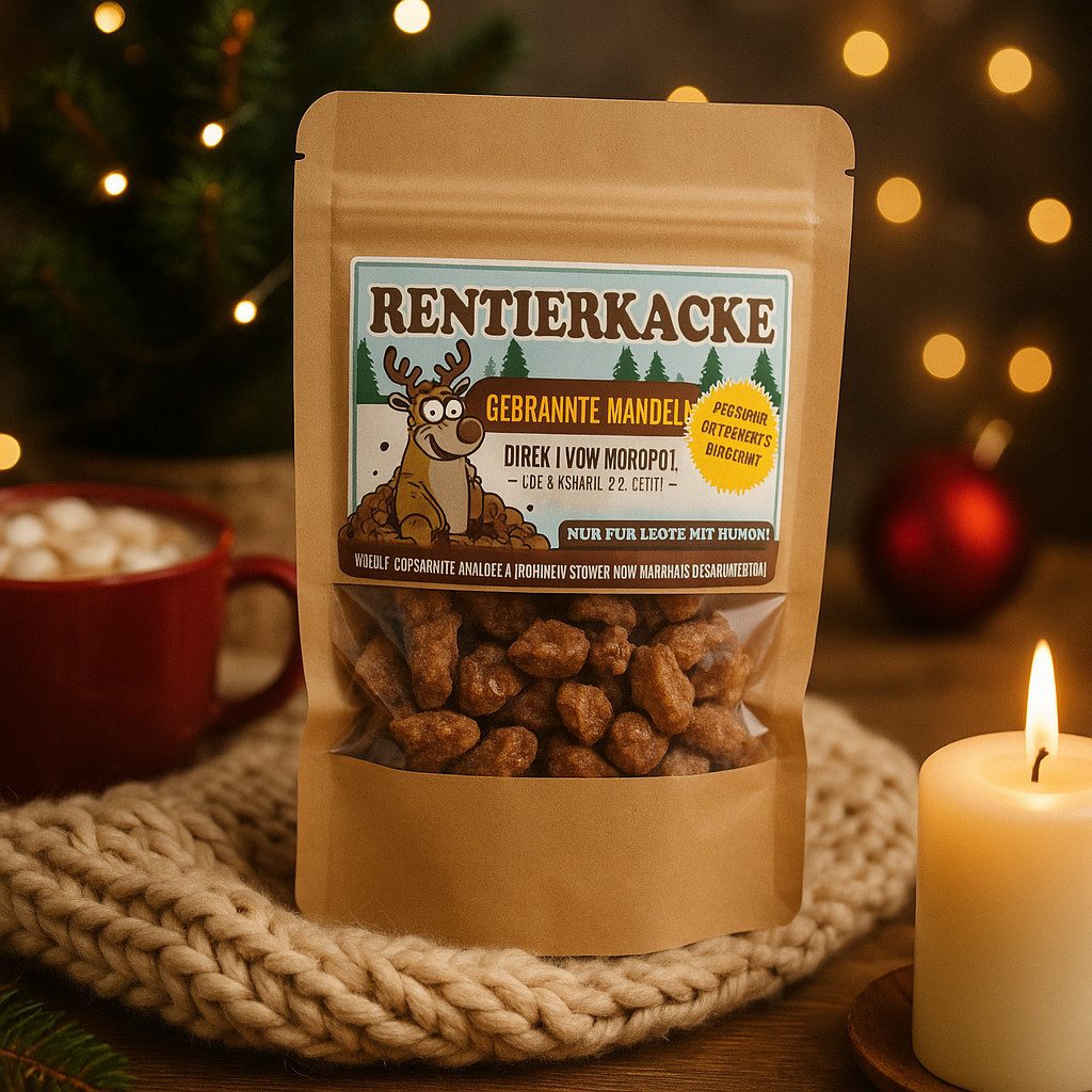 Deggelbam Nüsse Rentierkacke - Gebrannte Mandeln, 1 x 100 g, (Wichtelgeschenk, Weihnachtsgeschenk, Nikolausgeschenk), Witzige Geschenkidee für groß und klein