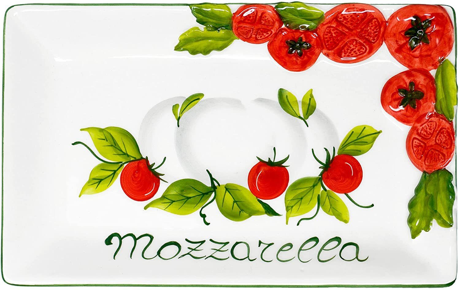 Lashuma Servierplatte Tomate Mozzarella, Keramik, (1-tlg., 26x16 cm), Servierteller rechteckig handbemalt Made in Italy