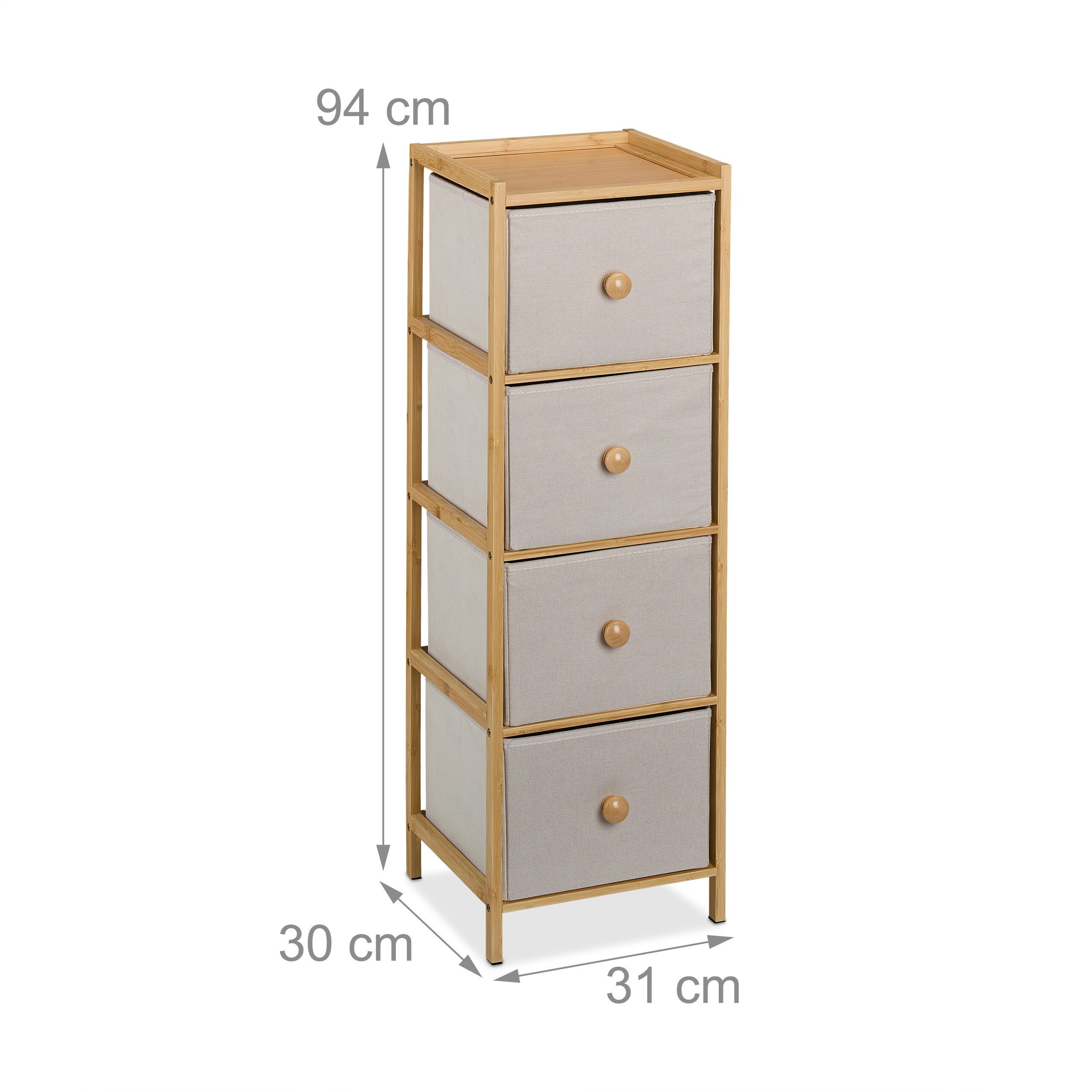 relaxdays Kommode Schmale Kommode mit 4 Schubladen (1 St), Beige – Bild 4 von 5