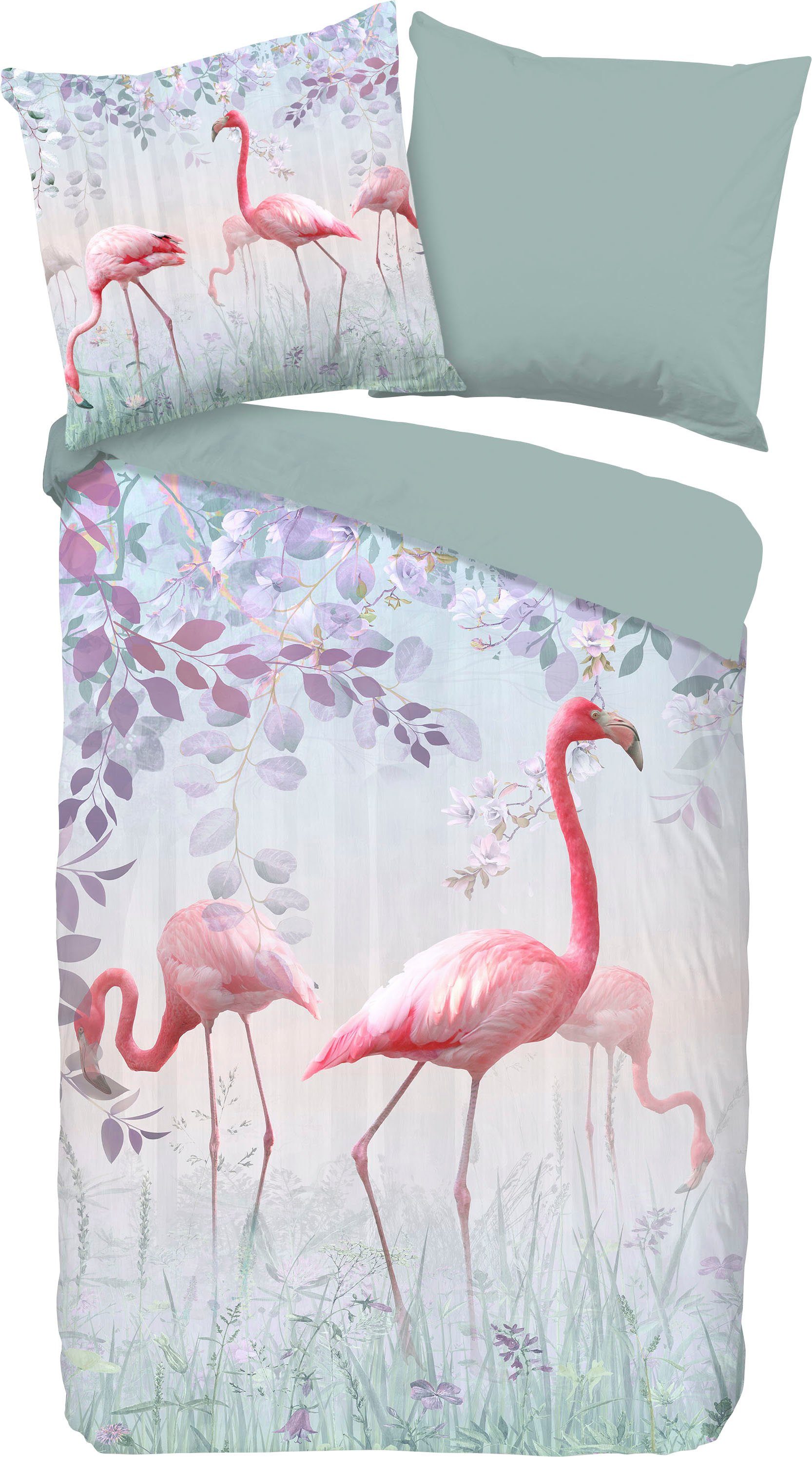 Wendebettwäsche »Pinky«, good morning, mit Flamingos-Otto