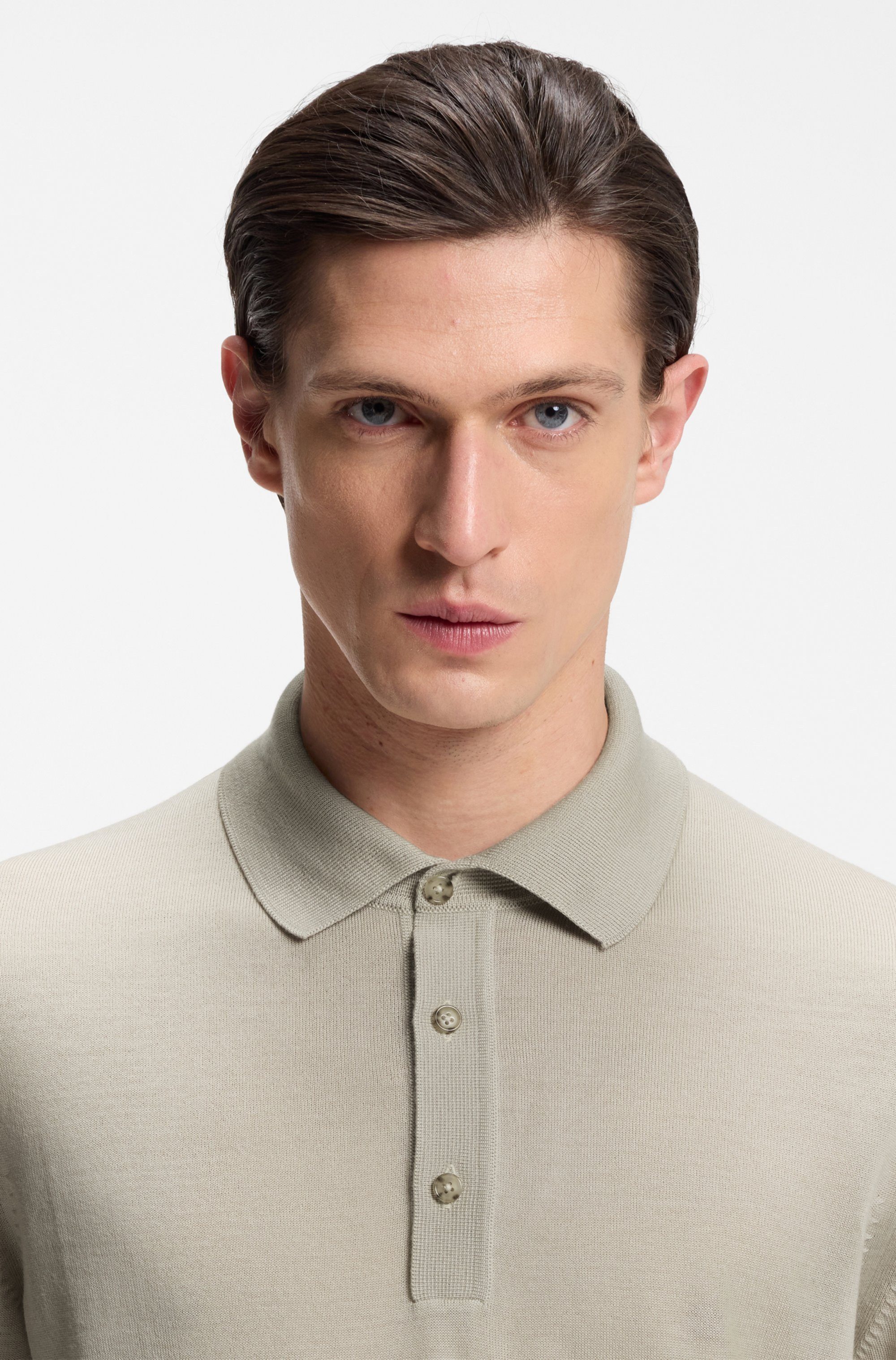 BOSS Kurzarmpullover Nolano aus Schurwolle, Polokragen