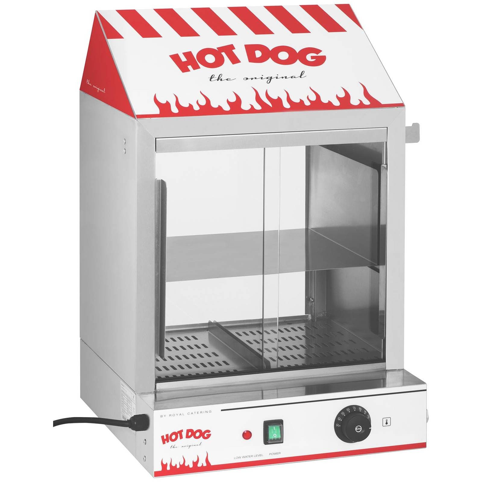 Royal Catering Hotdog-Maker Hot Dog Steamer 200 Würstchen 50 Brötchen Würstchenwärmer Wurstkocher, 2000 W