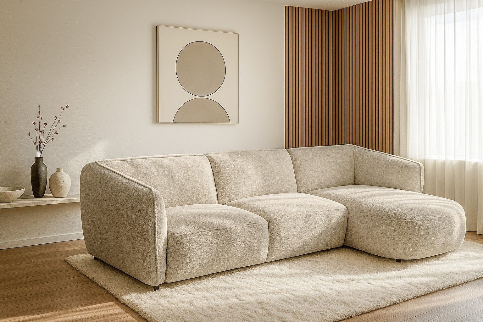 OTTO home Ecksofa OSTRUP Rundsofa, L-Form, Naturtöne, Boucle oder Chenille, Breite 280 cm, organische Form mit sanften Rundungen