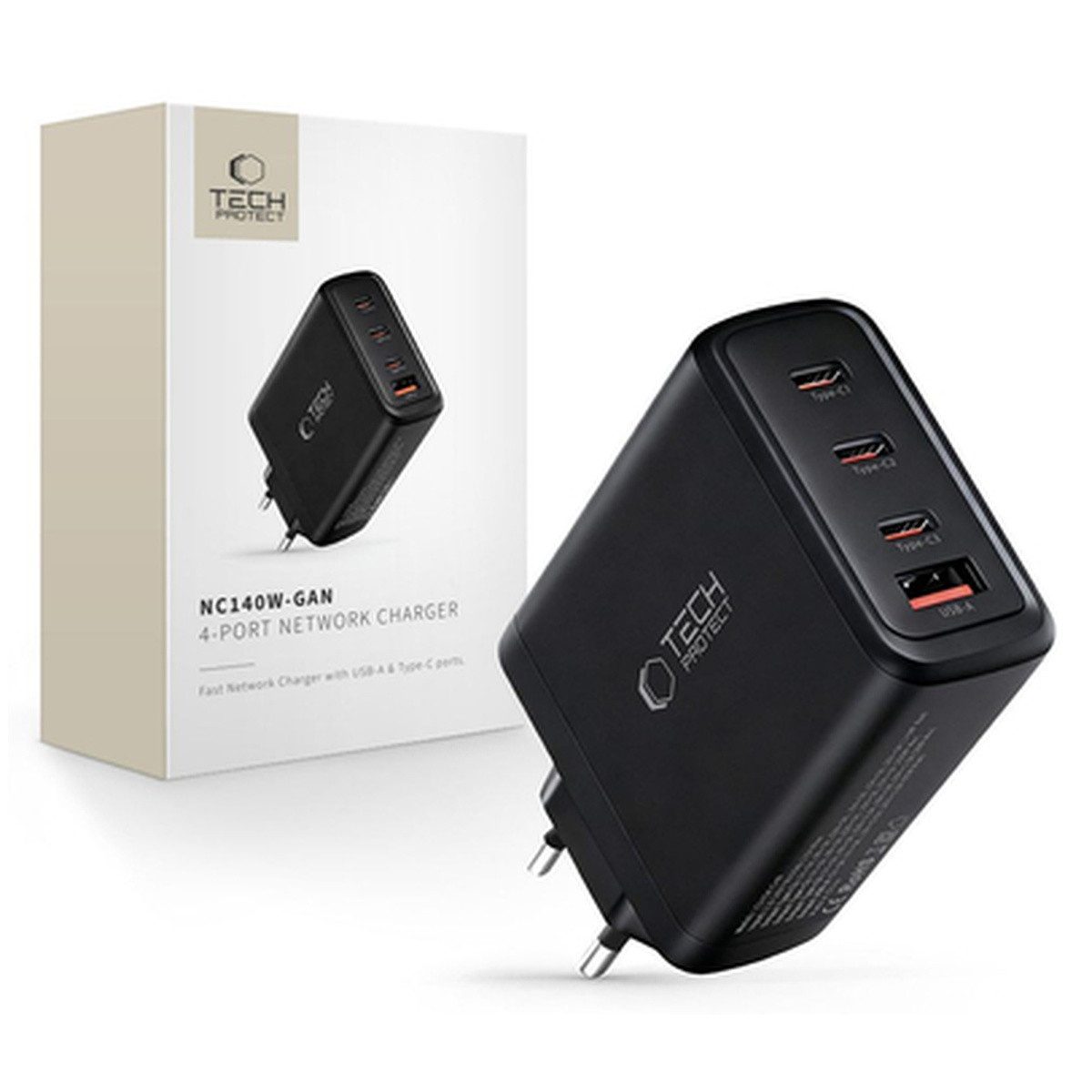 TECH PROTECT Tech Protect NC140W GAN 4 Port 140W WandLadegerät Smartphone-Ladegerät