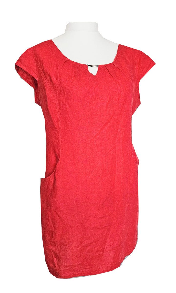 Sommerkleid Leinen Kleid kurzarm Rot 44 XL Sommerkleid