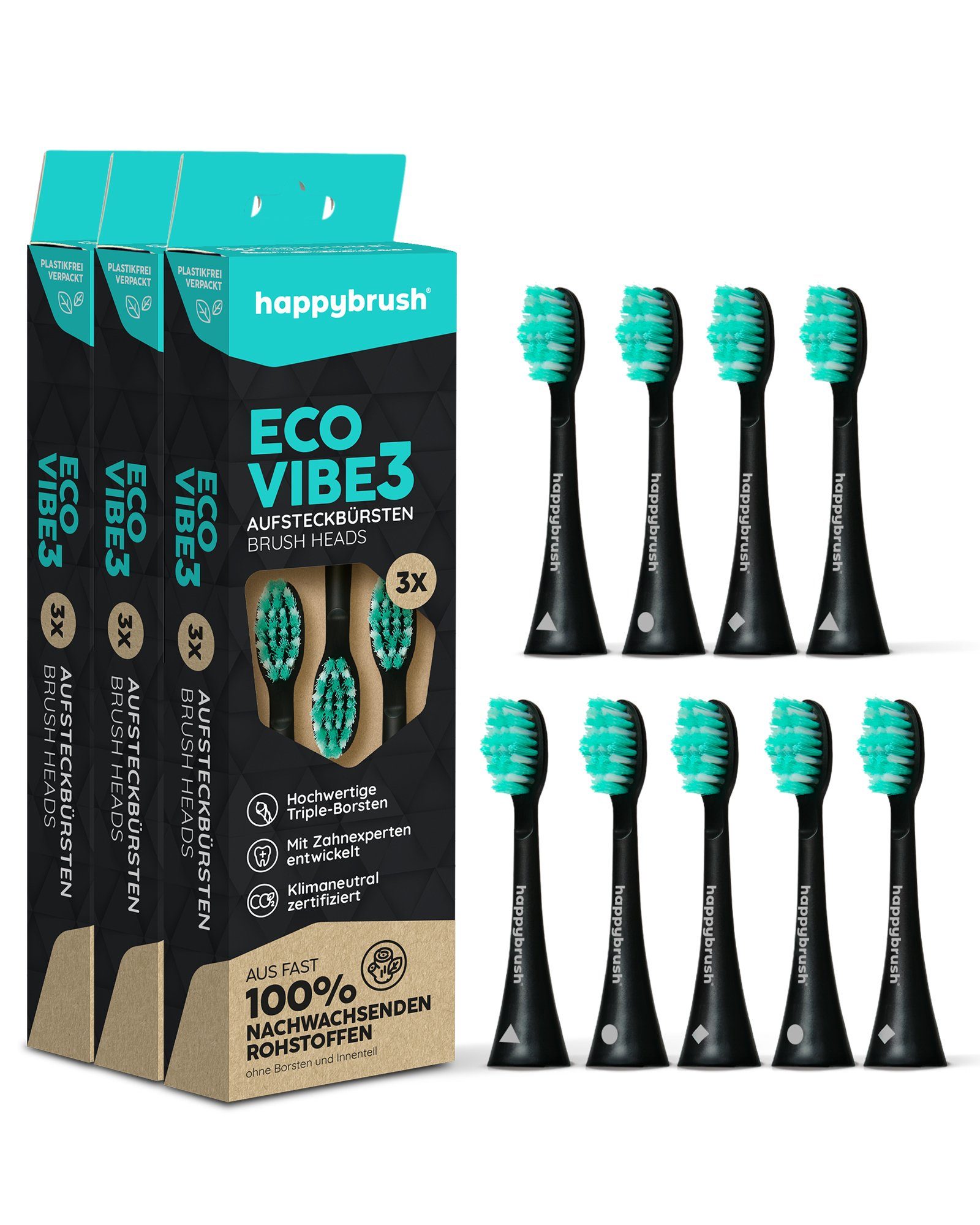 happybrush Aufsteckbürsten 3x3 black-mint