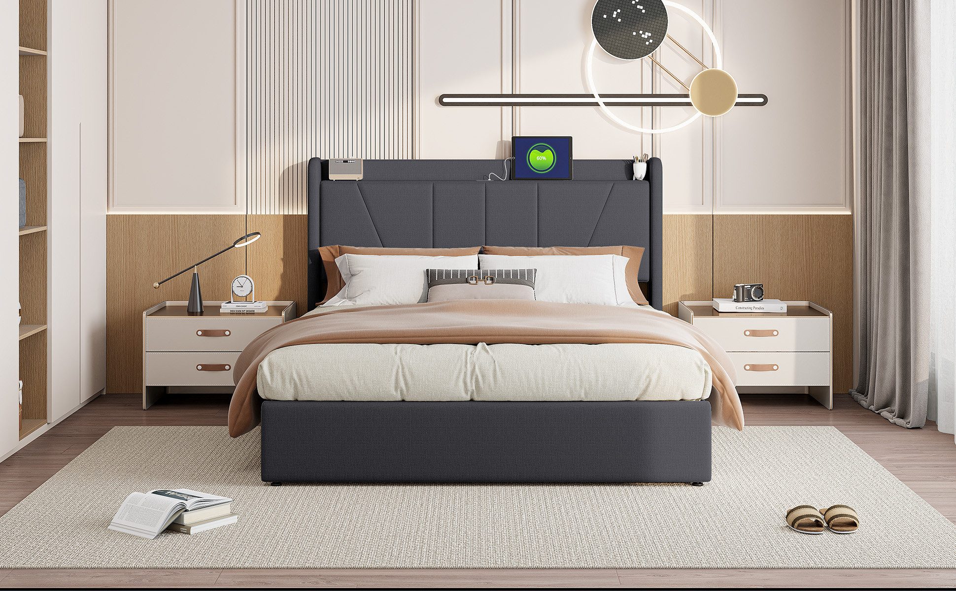 FUROKOY Polsterbett Doppelbett Stauraumbett mit USB/Typ-C günstig online kaufen