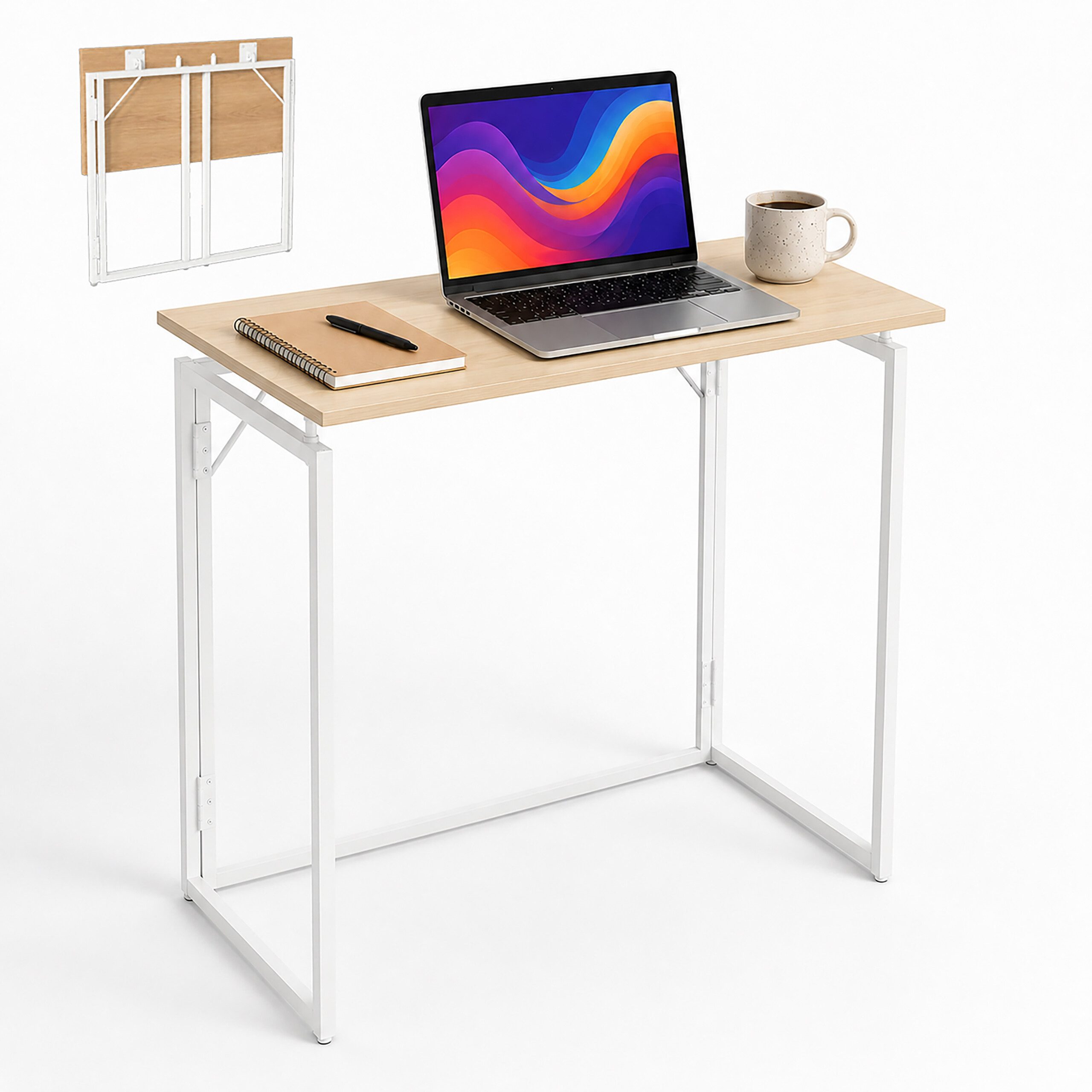relaxdays Klapptisch Klappbarer Schreibtisch (1-St), Natur-Weiß, 80 x 40 cm