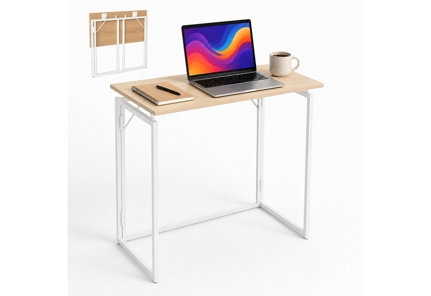 relaxdays Klapptisch Klappbarer Schreibtisch (1-St), Natur-Weiß, 80 x 40 cm