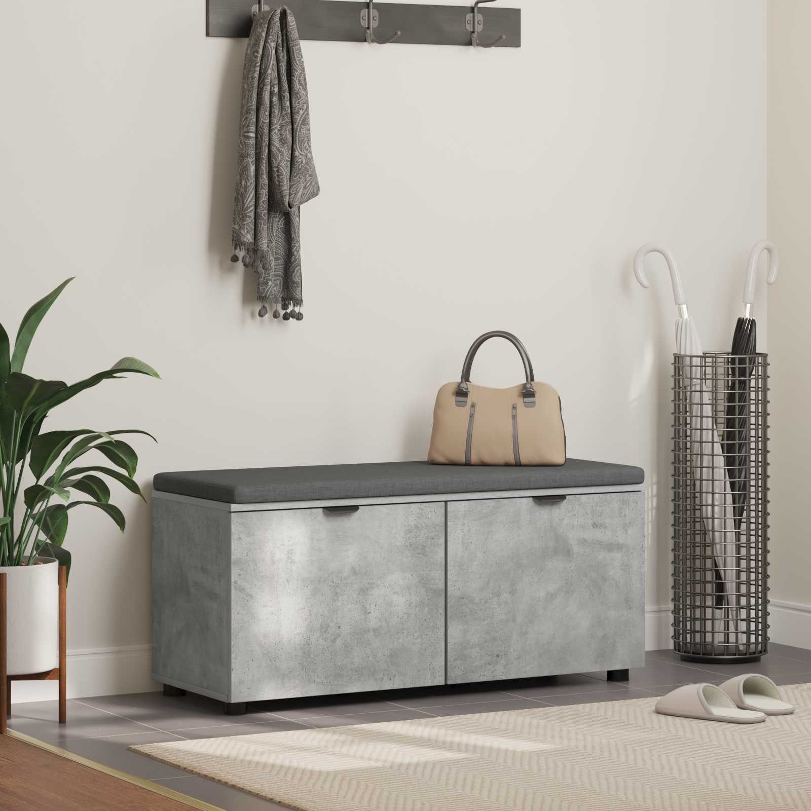 vidaXL Sitzbank Flurbank mit Kissen mit Regal Betongrau 100 x 38 x 46 cm (1-St)