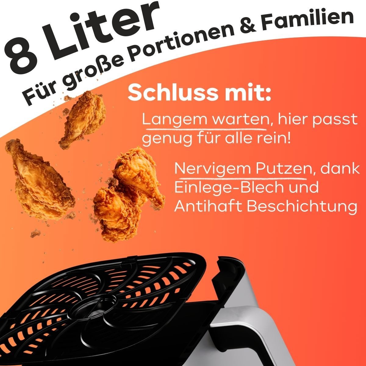 ProfiCook Heißluftfritteuse PC-Fr 1269 H, mit 8L Nutzinhalt & 7 Programmen, ohne Öl