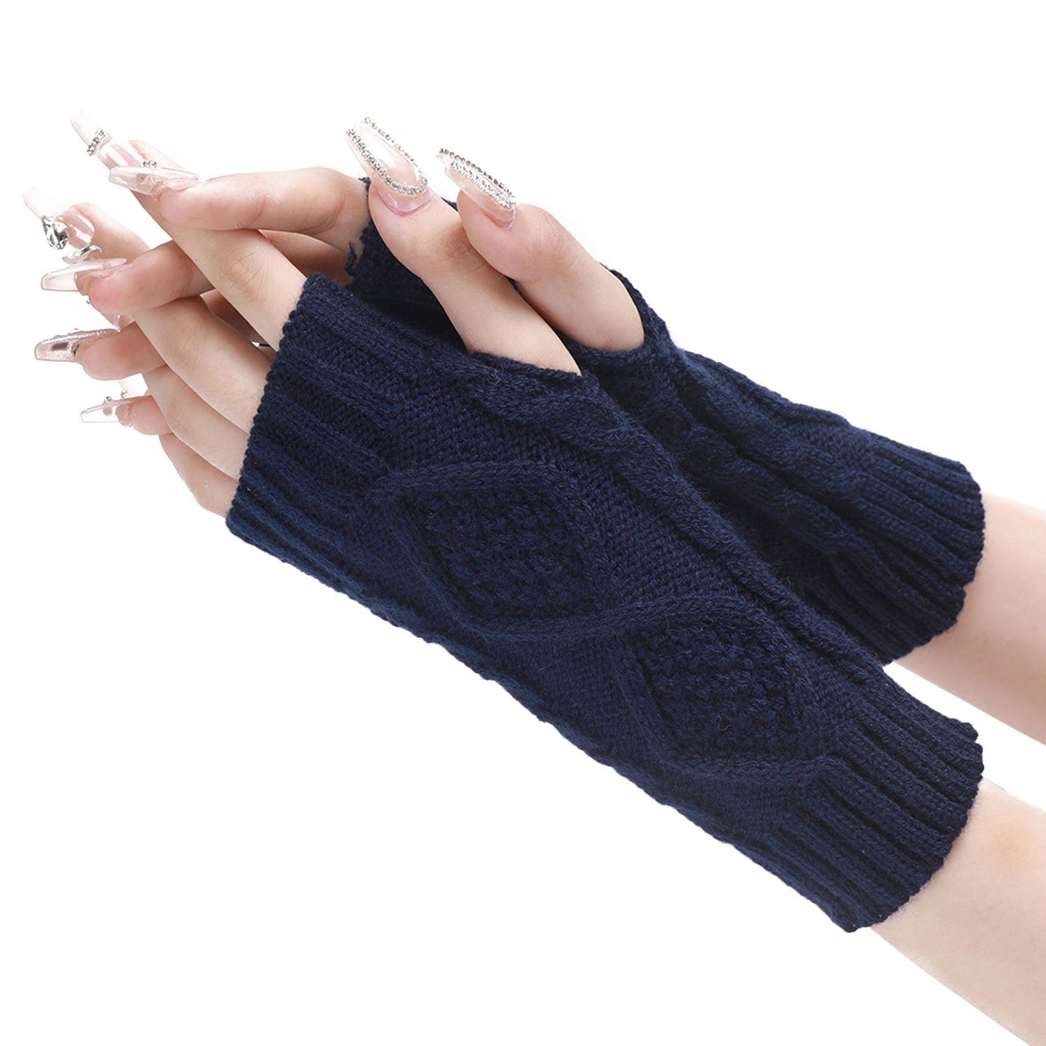 MAGICSHE Strickhandschuhe Fingerlose Handschuhe Damen Navy Winter blau Gestrickte Wärmer
