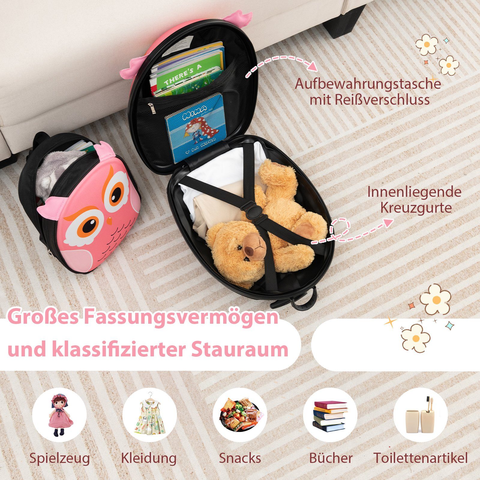COSTWAY Kinderkoffer Kindertrolley Set, verstellbar, mit Rucksack
