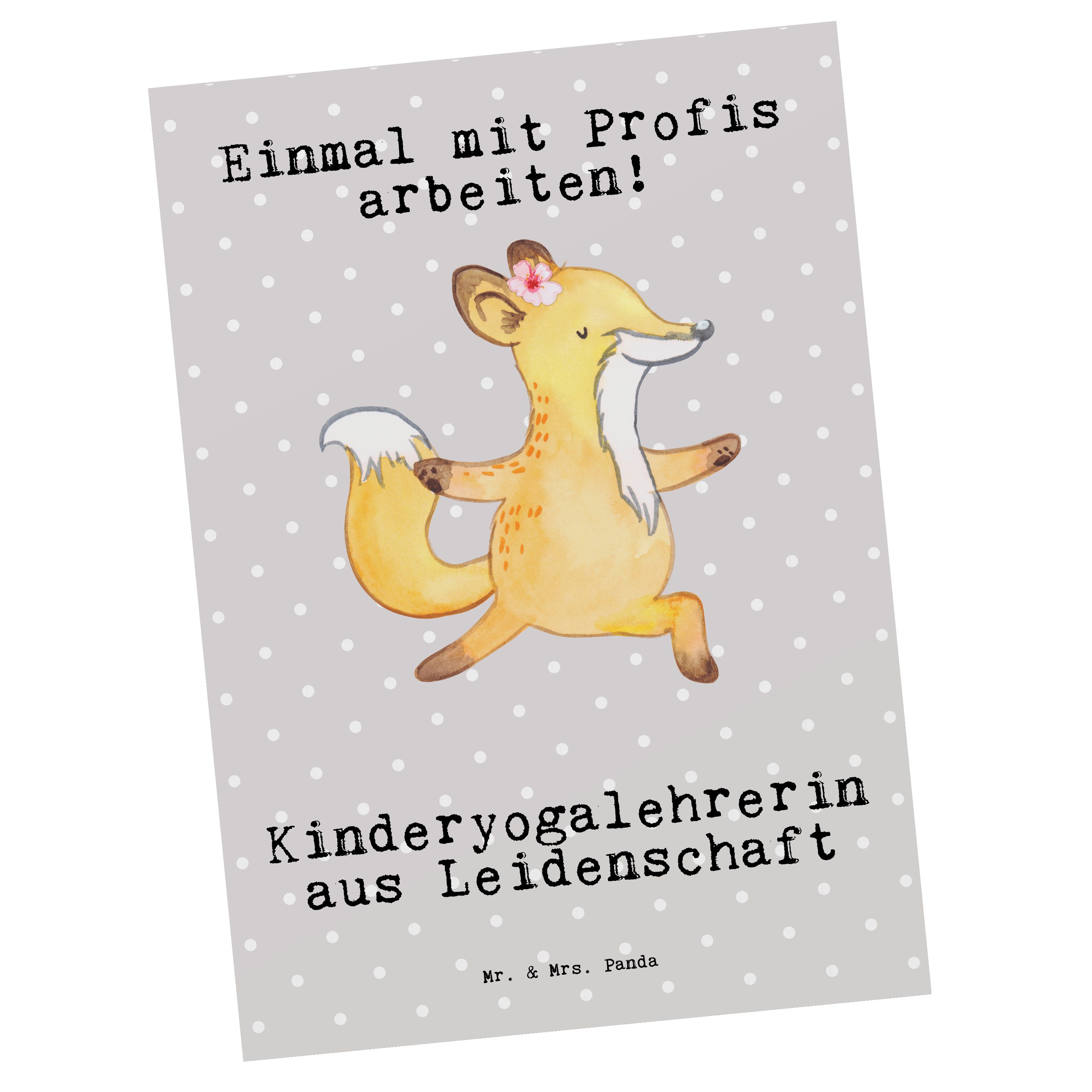 Mr. & Mrs. Panda Postkarte Kinderyogalehrerin aus Leidenschaft - Grau Pastell - Geschenk, Grußka