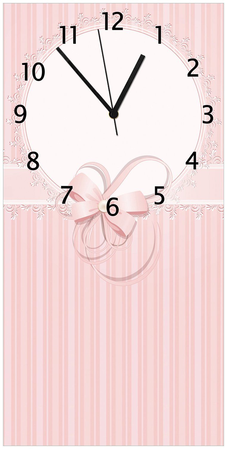 rosa und Geschenkkarte, Wanduhr aus in Bänder, Acryl) Spitzen (Uhr Wallario Schleifen