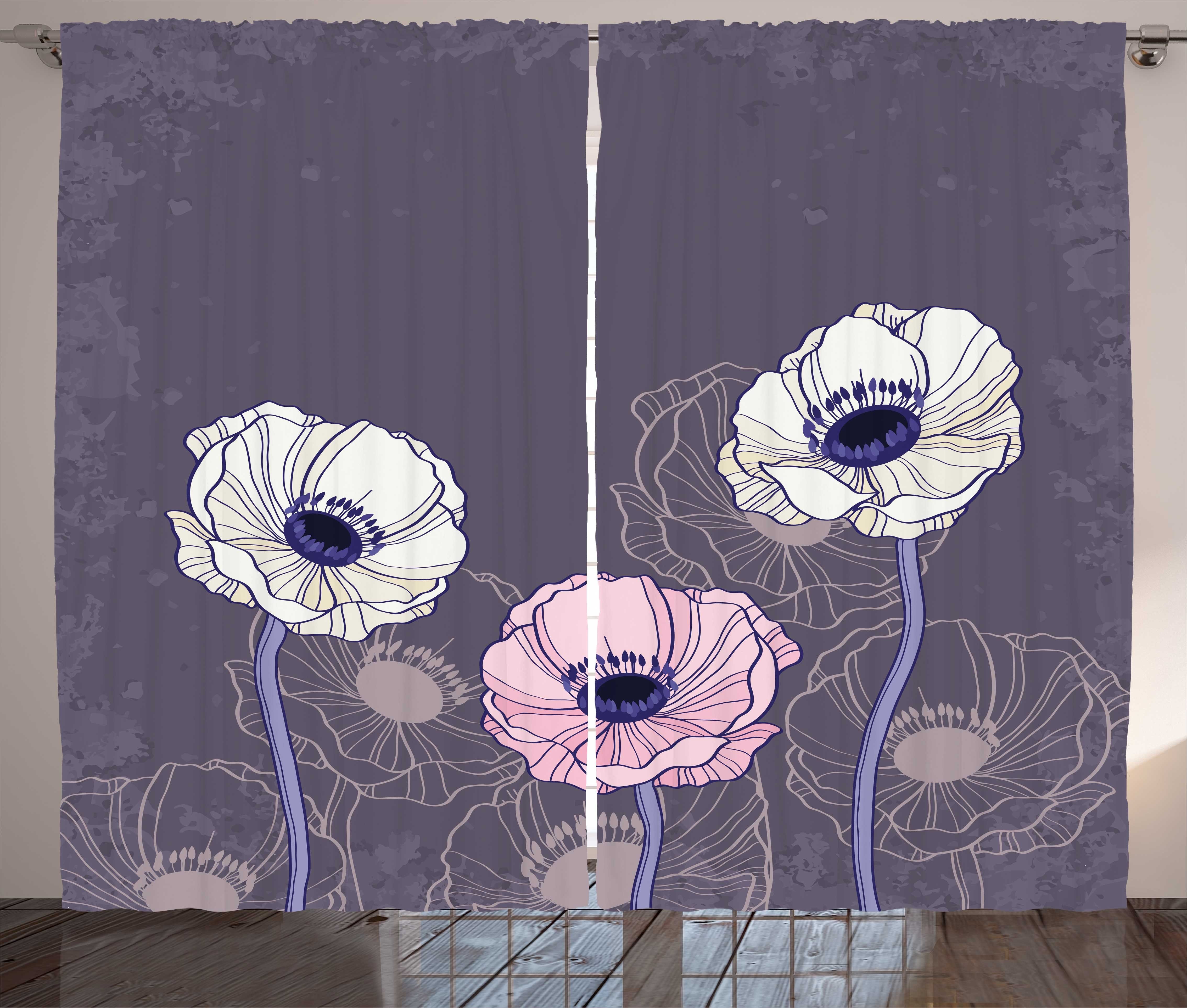 Gardine Schlafzimmer Kräuselband Vorhang mit Schlaufen und Haken, Abakuhaus, Blume Anemone Wiese Flora Blossom