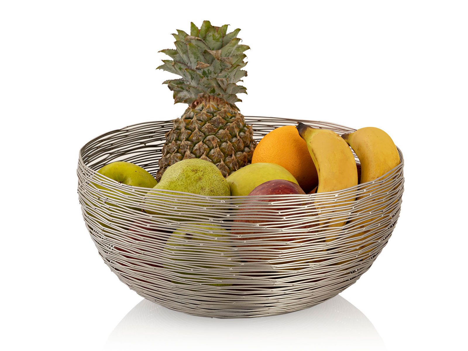 Amagohome Brotkorb Obstkorb ø 30 cm H 13 cm Brotkorb Obstschale Metall rund silber o. gol, Metall Drahtoptik