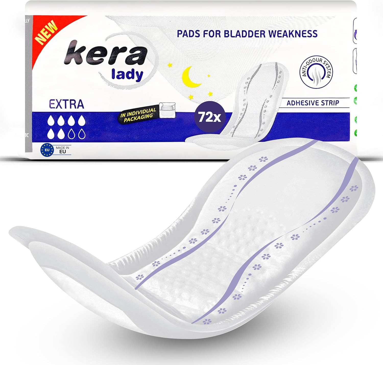 Kera Inkontinenzslip Urin-Einlage für Damen extra stark, Hygieneeinlagen (72-St) bei mittlerer bis starker Blasenschwäche diskrete und atmungsaktive