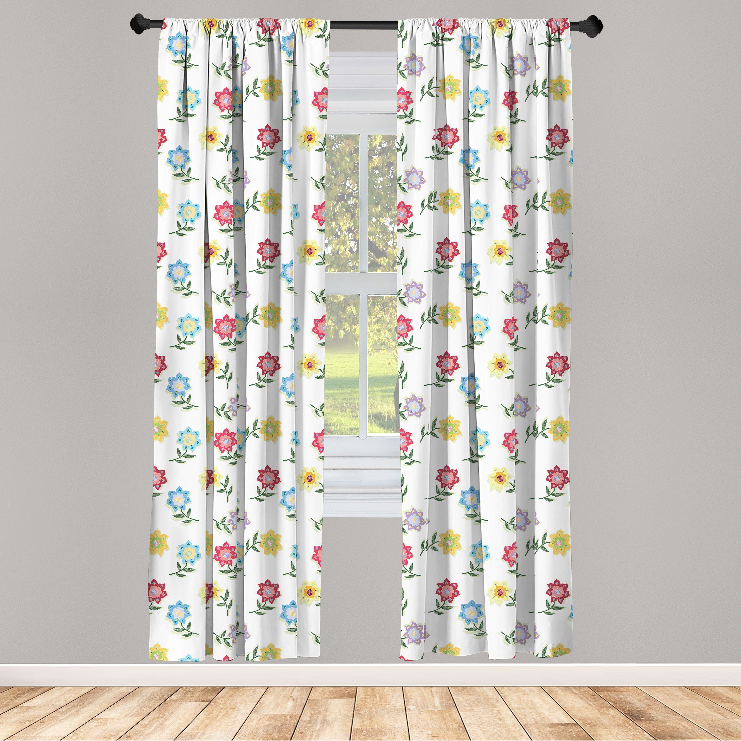 Gardine Vorhang für Wohnzimmer Schlafzimmer Dekor, Abakuhaus, Microfaser, Blumen Zipfelblumenblatt-Blatt-Kunst