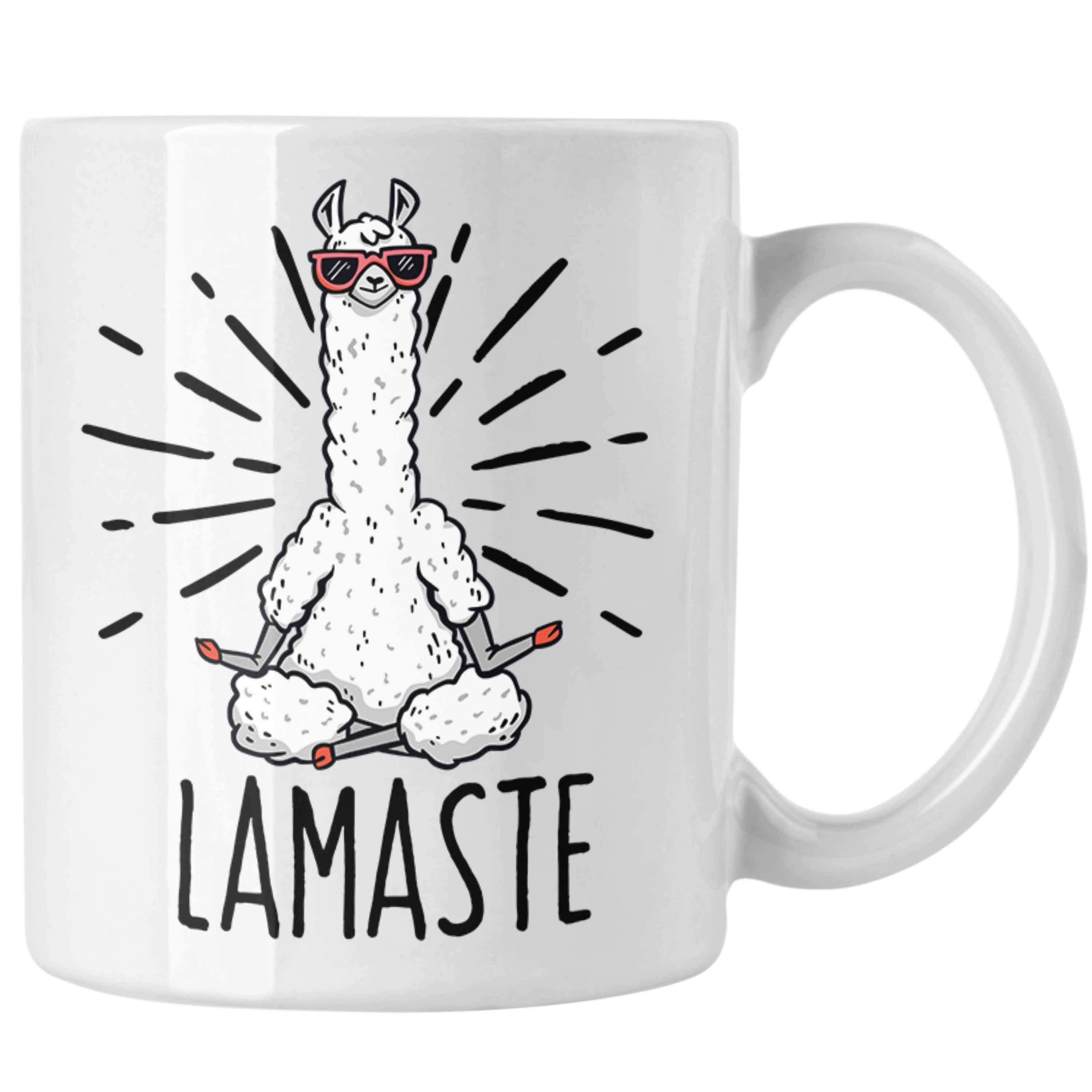 Trendation Tasse Llama Meditieren für Weiss Meditationsliebhaber Geschenk Meditations-Tasse