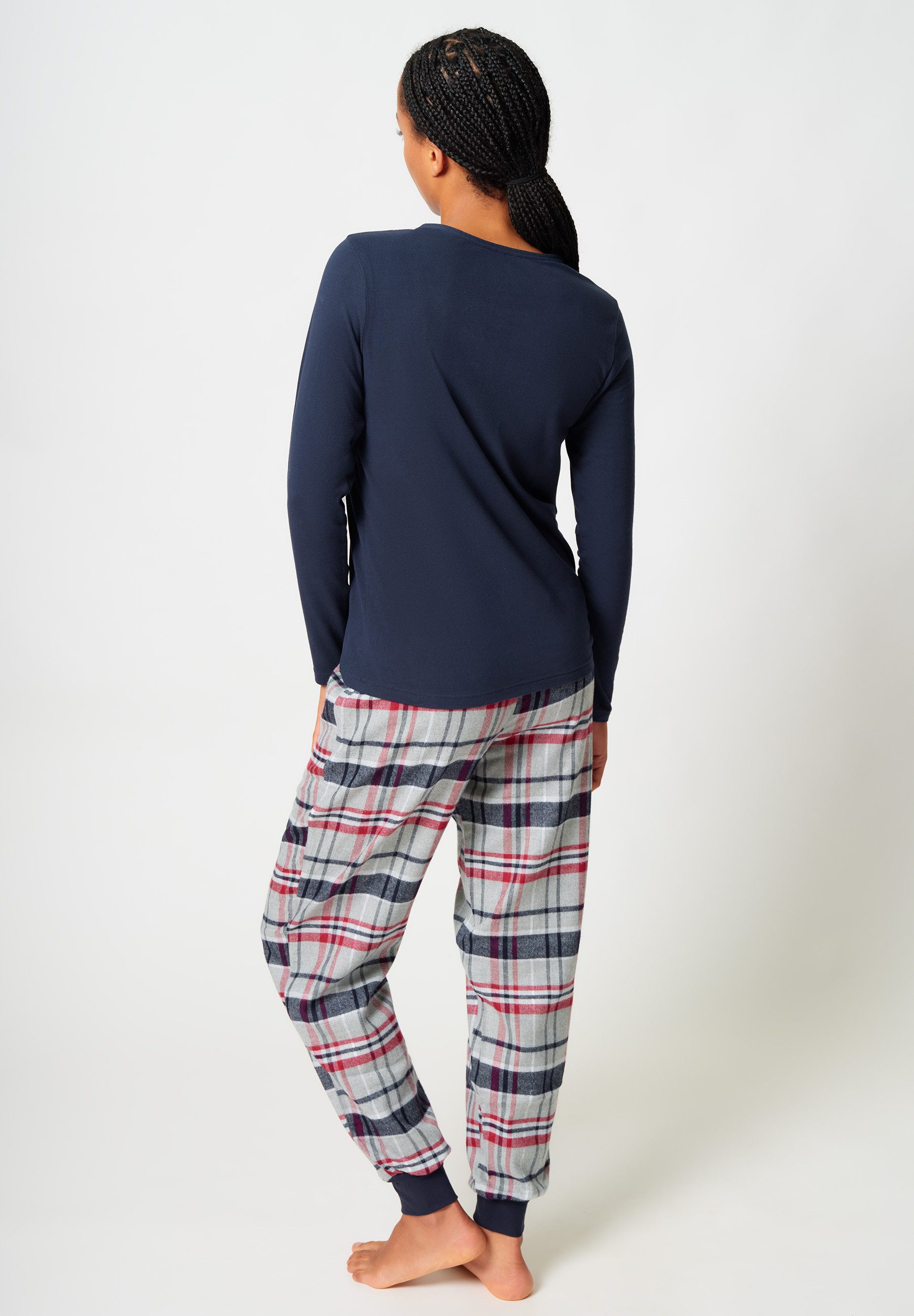 Skiny Pyjama Night In Skiny Flanell (2 tlg) elastischer Bund, Bindeband, Oberteil mit Knöpfen, langärmelig