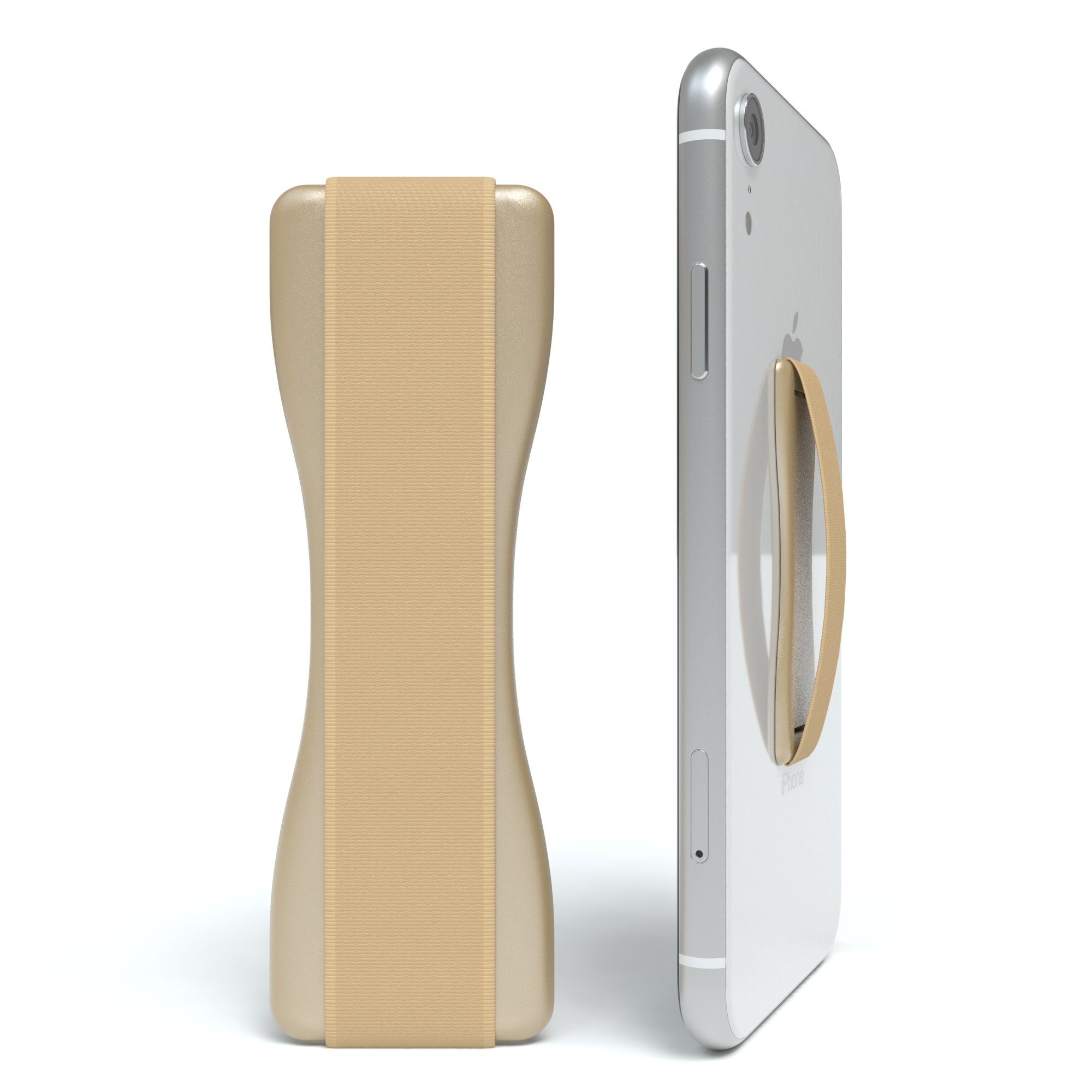 EAZY CASE Smartphone-Halterung Handy Finger Halterung mit Gummiband, (Fingerhalterung Handy Handyhalterung Handy Griff alle Modelle Gold)