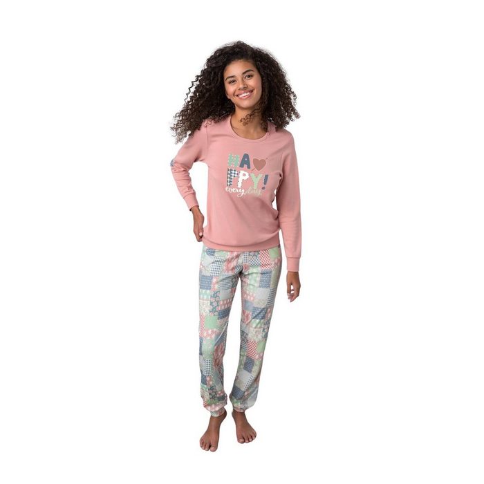 Vamp Pyjama (Set 2 tlg. Set) Damen Schlafanzug 2-teilig Pyjama Langarm Baumwolle pink bunt