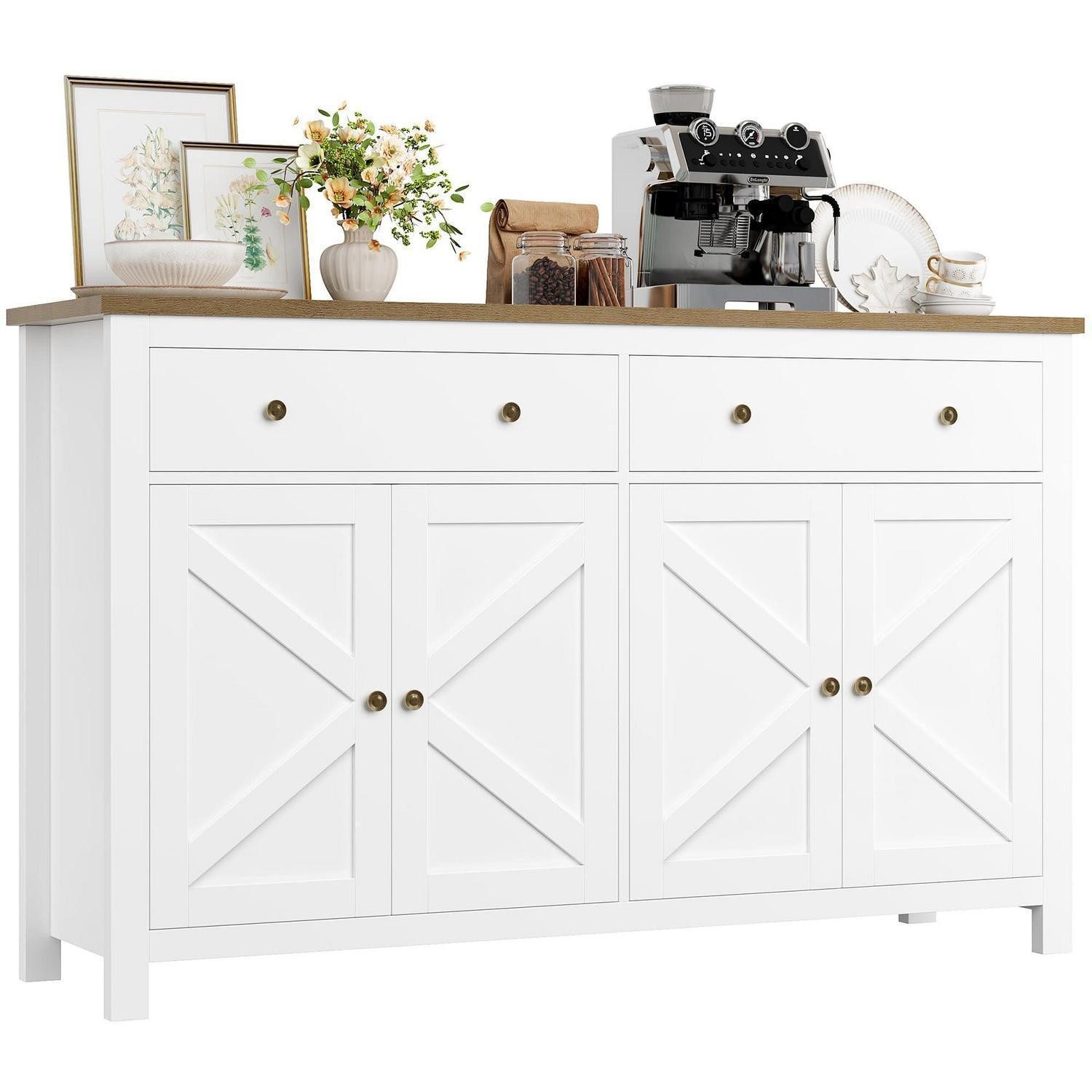 LuxusKollektion Küchenbuffet Sideboard 140cm 2 Schubladen 4 Türen Ablagen Küchenschrank Weiß
