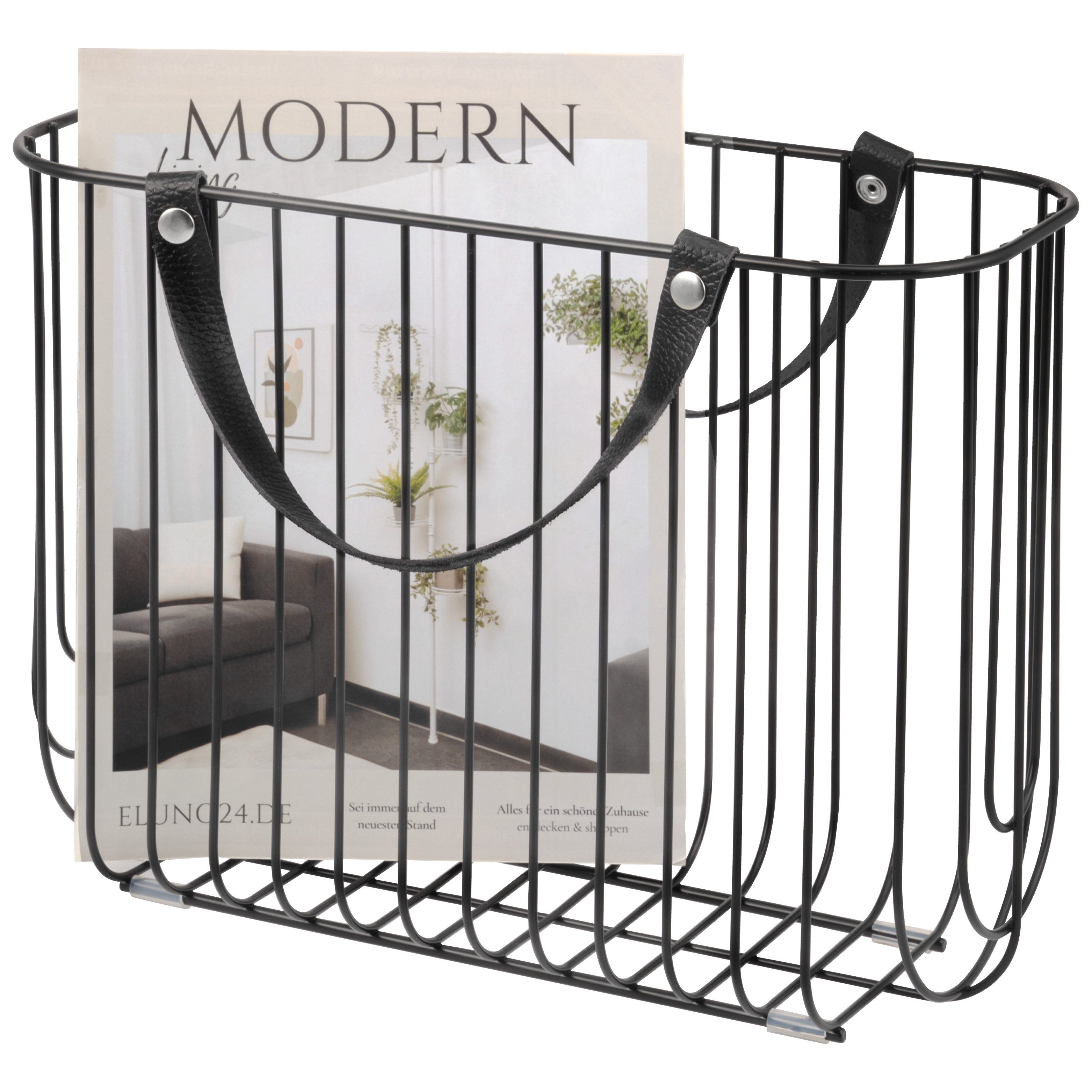 eluno Zeitungsständer aus Metall mit Tragegriffen aus Leder, schwarz günstig online kaufen
