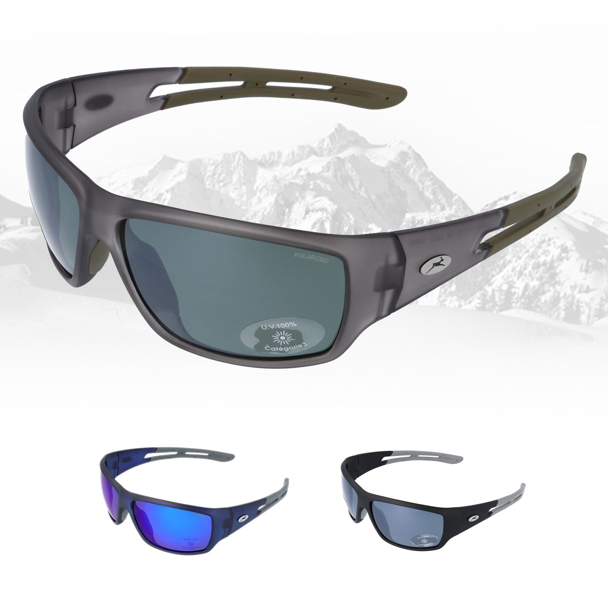 Gamswild Skibrille UV400 Sonnenbrille Fahrradbrille breite Bügel/winddicht Damen, Herren Modell WS7127 in schwarz, grau, blau