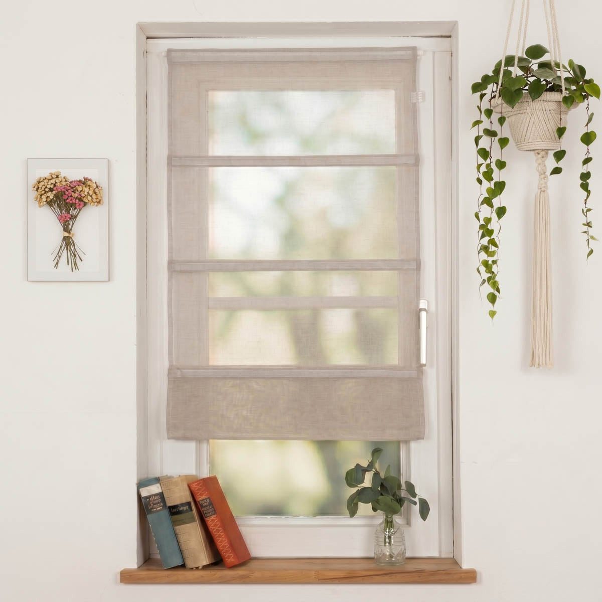 SCHÖNER LEBEN. Vorhang Magnetrollo Raffrollo Leinenstruktur taupe-grau 60x125 Meterware, leicht perforiert, Polyester