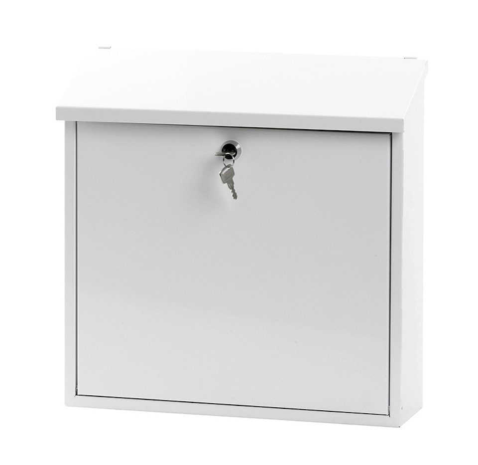 Silber Wandbriefkasten mit Weiß Wandbriefkasten PROREGAL® Zylinderschloss, Edelstahl Malagan /