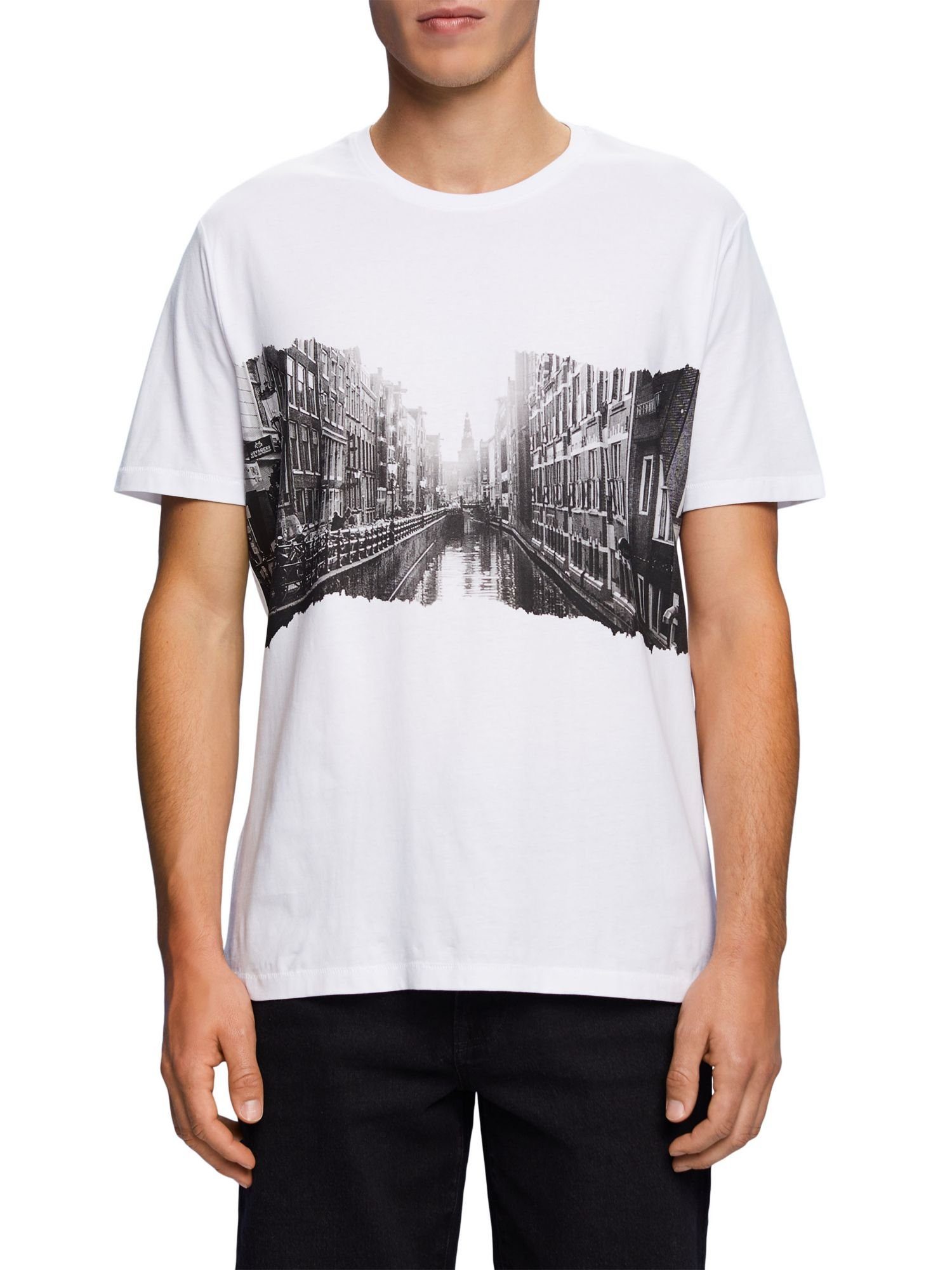 Baumwolle T-Shirt WHITE Rundhals-T-Shirt (1-tlg) by mit % 100 edc Esprit Print,