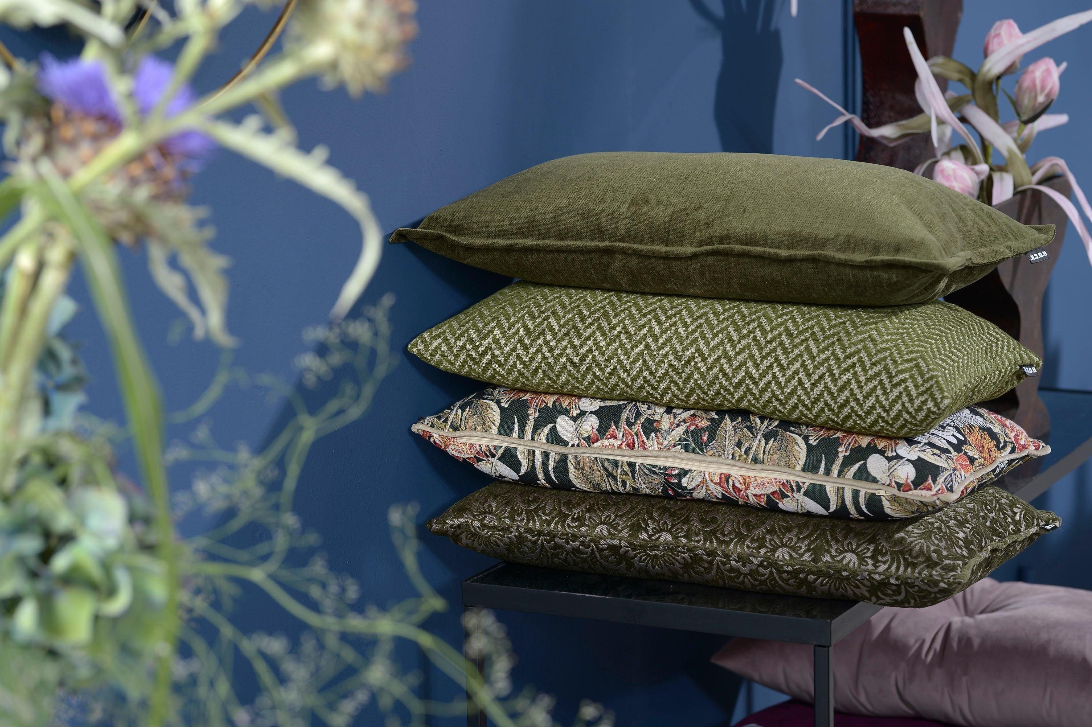 H.O.C.K. Dekokissen Mohogany, mit Kissenhülle 1 Füllung, floralem Muster, Stück mit olivgrün/grün