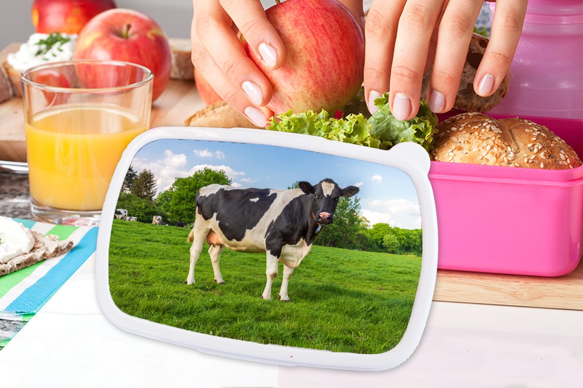 MuchoWow Lunchbox Kuh - Kunststoff für Brotbox Snackbox, Tiere, Gras Brotdose - Kinder, (2-tlg), Kunststoff, rosa Erwachsene, Mädchen