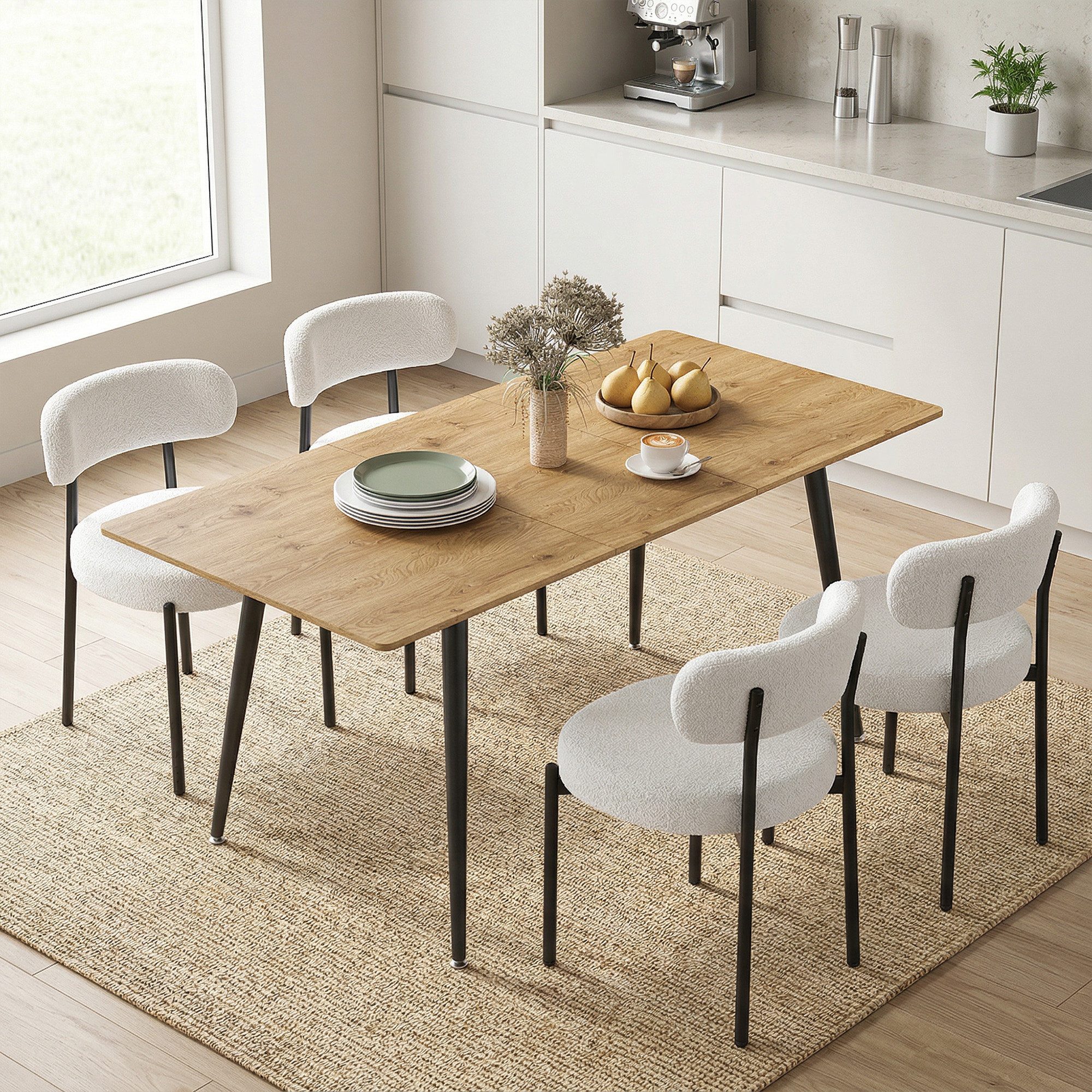 HOMCOM Essgruppe Ausziehbarer Esstisch mit Polsterstühlen, (Set, 1-tlg., 1 Tisch, 4 Stühle), mit ausziehbarem Tisch