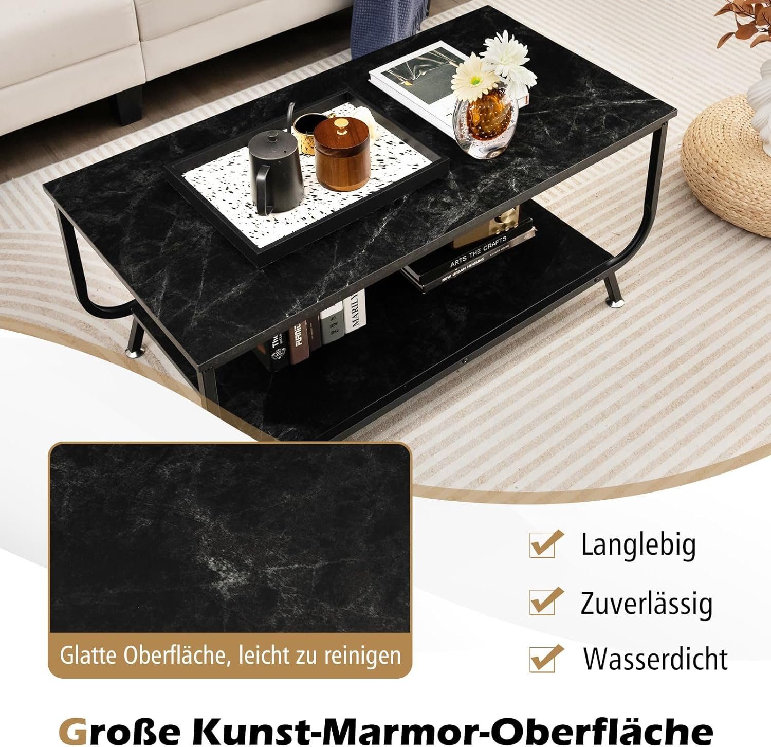 Kaffeetisch, cm Metallgestell, Couchtisch KOMFOTTEU 105 mit 46,5 x x 55 Schwarz